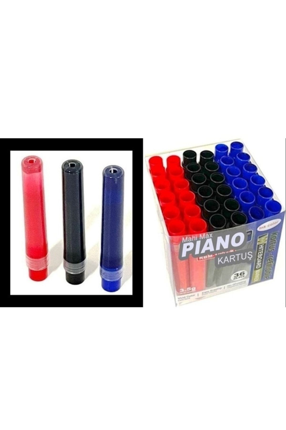 Mahi Max 12 Mavi 12 Siyah 12 Kırmızı - Her Marka Kartuşlu Tahta Kalemiyle Uyumlu Piano Byb 36'lı Kartuş