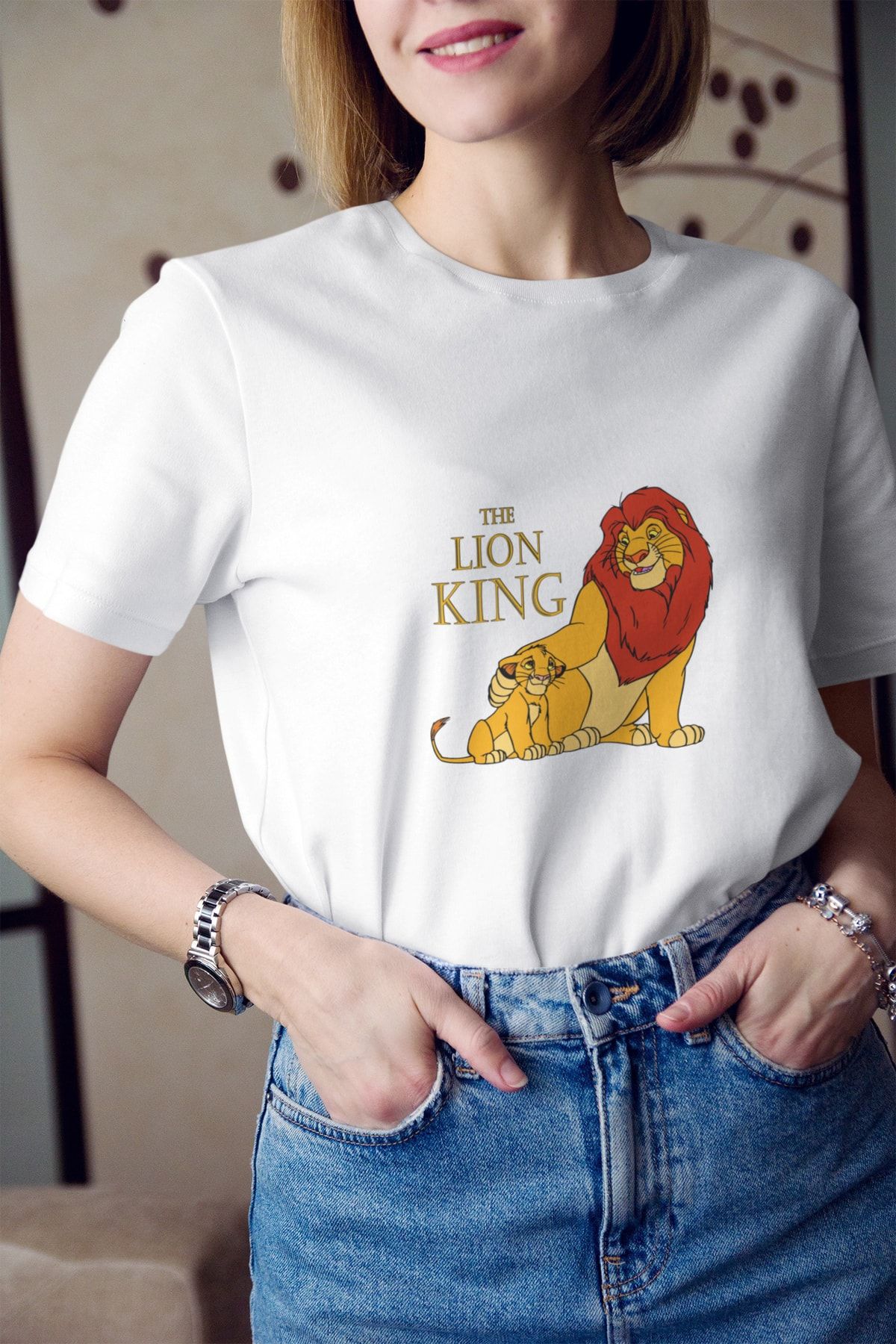 Kio Tasarım Kadın Aslan Kral Simba Ve Mufasa Baskılı  T-Shirt