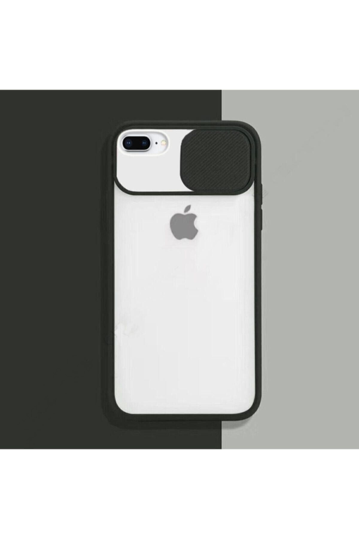 AQUA AKSESUAR Siyah Iphone 7 Plus 8 Plus Sürgülü Kamera Korumalı Silikon Kılıf
