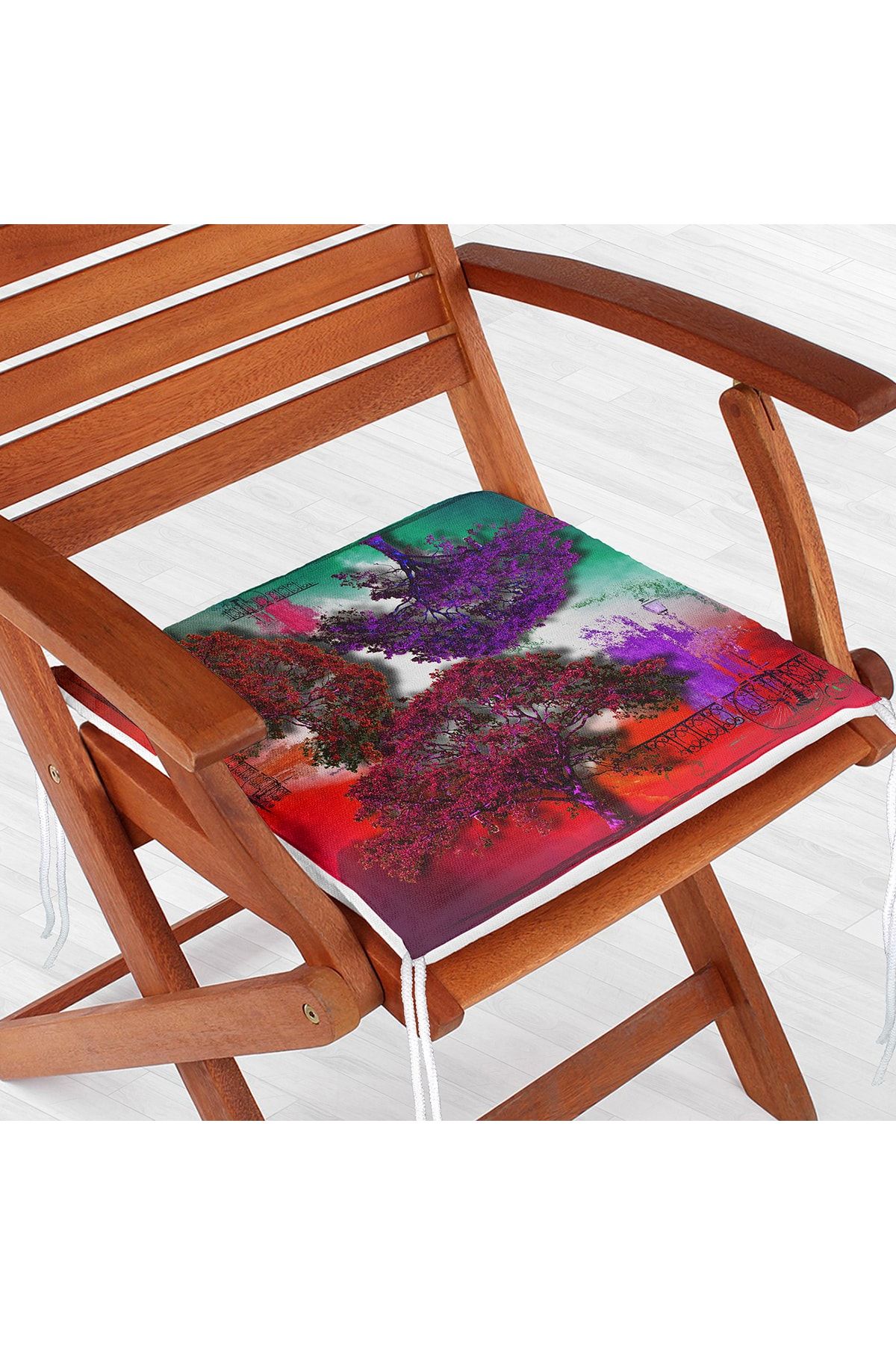 Realhomes Renkli Zeminde Mor Ağaçlar Özel Tasarım Dijital Baskılı Modern Fermuarlı Sandalye Minderi