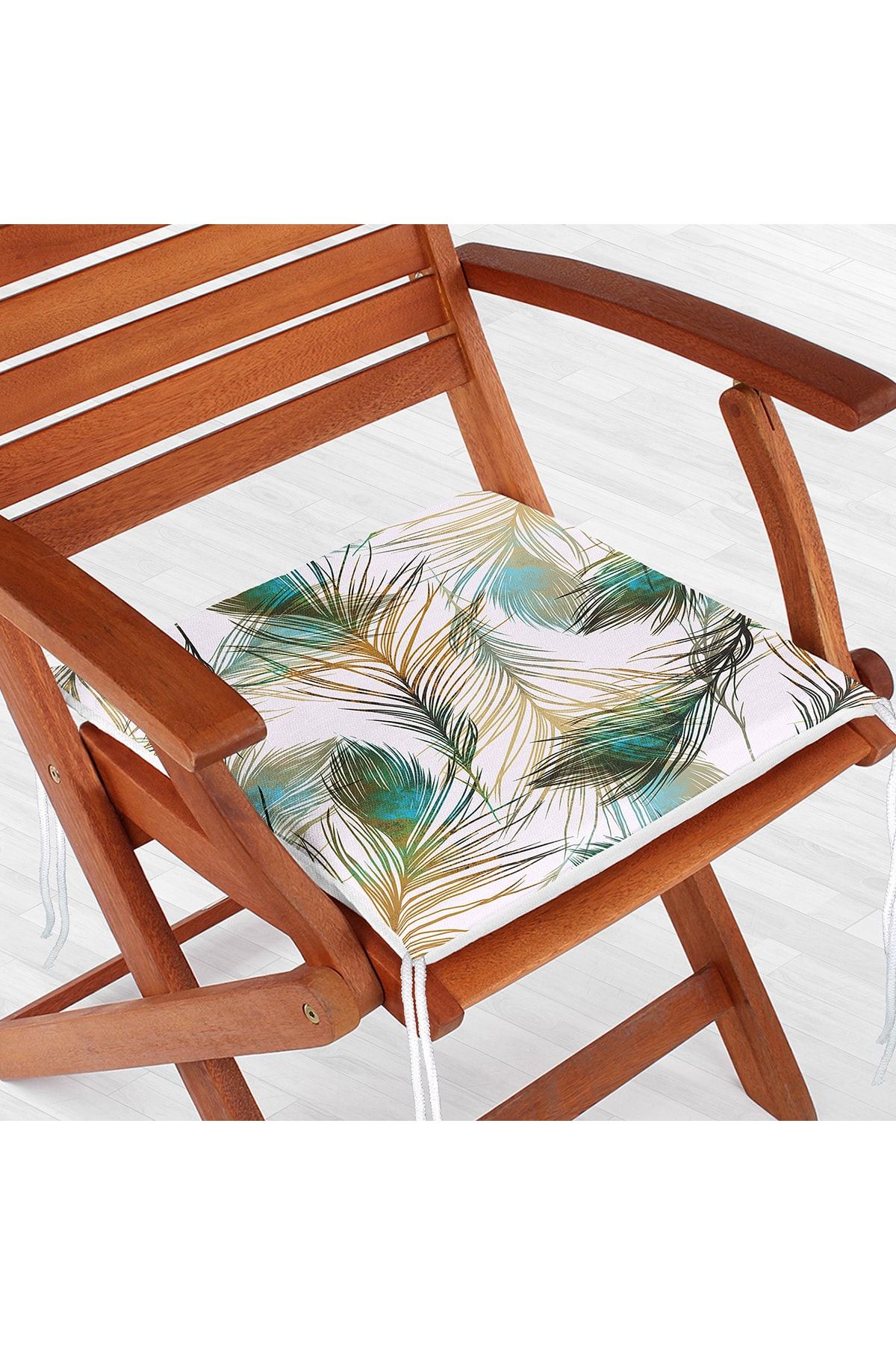 Realhomes Beyaz Zeminde Tropikal Bitki Motifli Dijital Baskılı Fermuarlı Sandalye Minderi