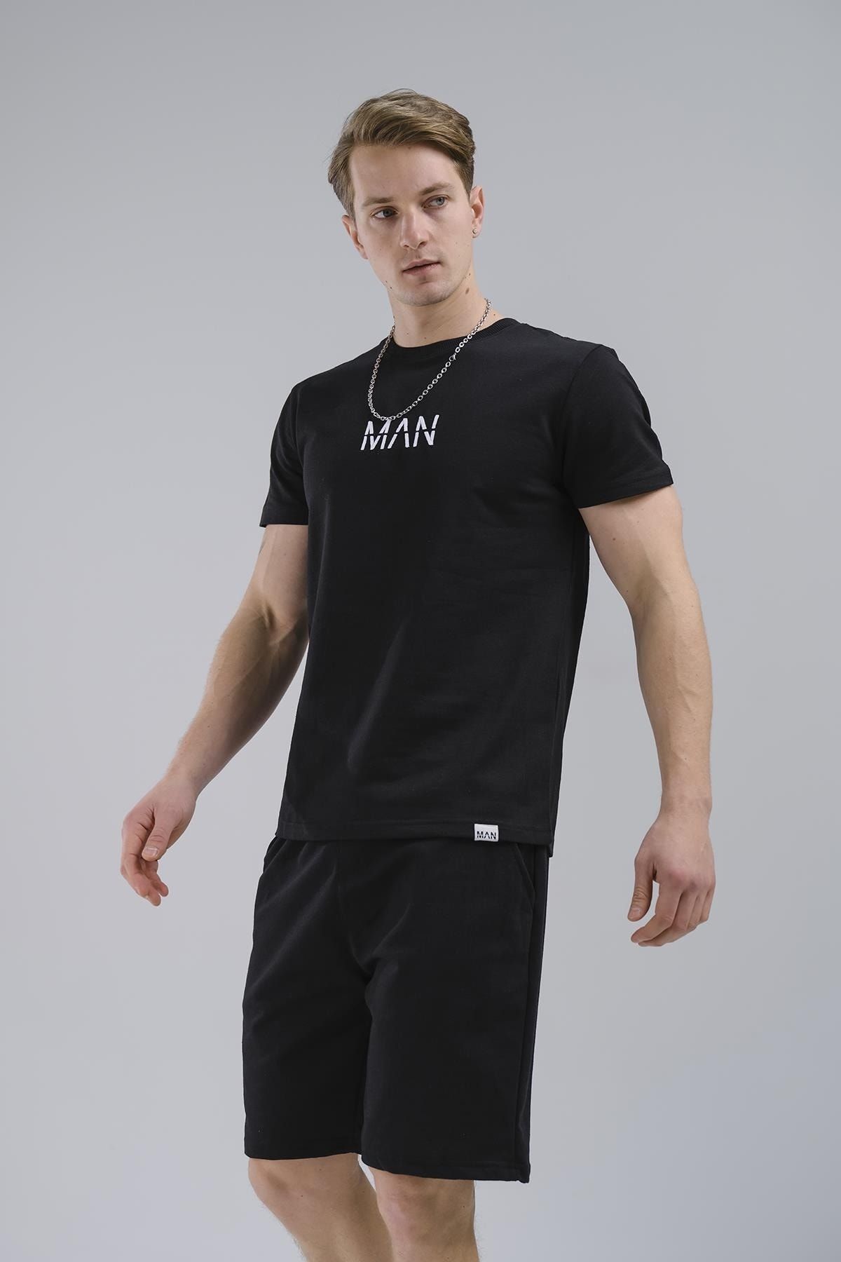 Oksit Brice Man Düz Nakış Işlemeli Slim Fit Şort Tshirt Takım