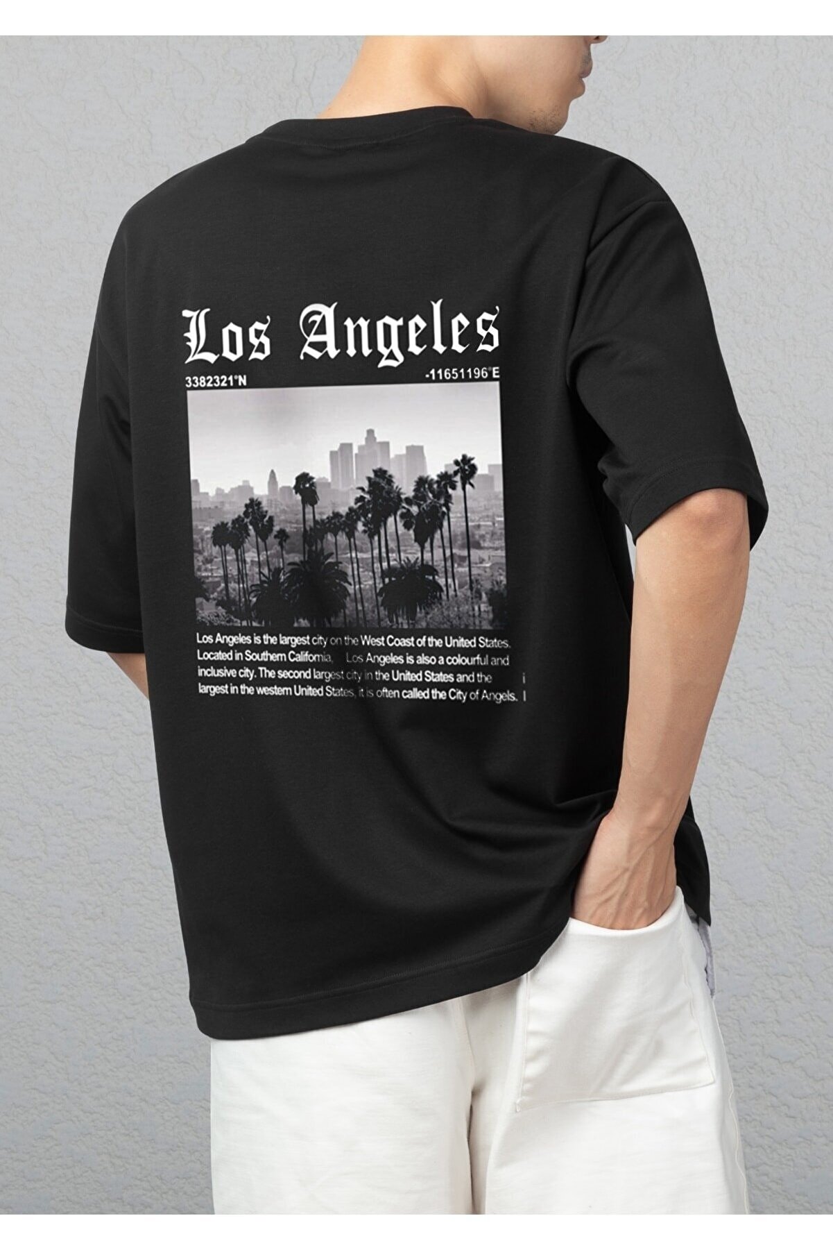 BENROMA Los Angeles Baskılı Oversize Siyah T-shirt