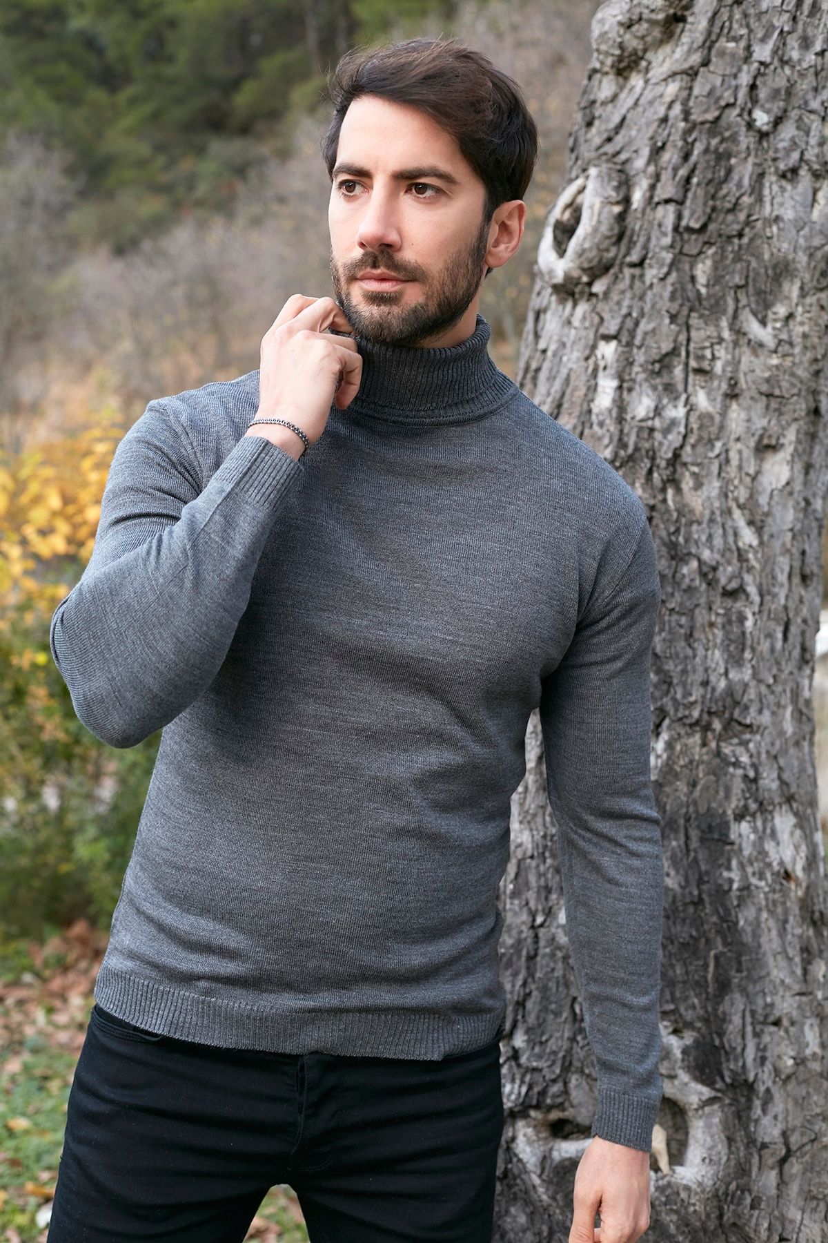 Buratti Erkek Gri Balıkçı Yaka Slim Fit Triko Kazak 549T006