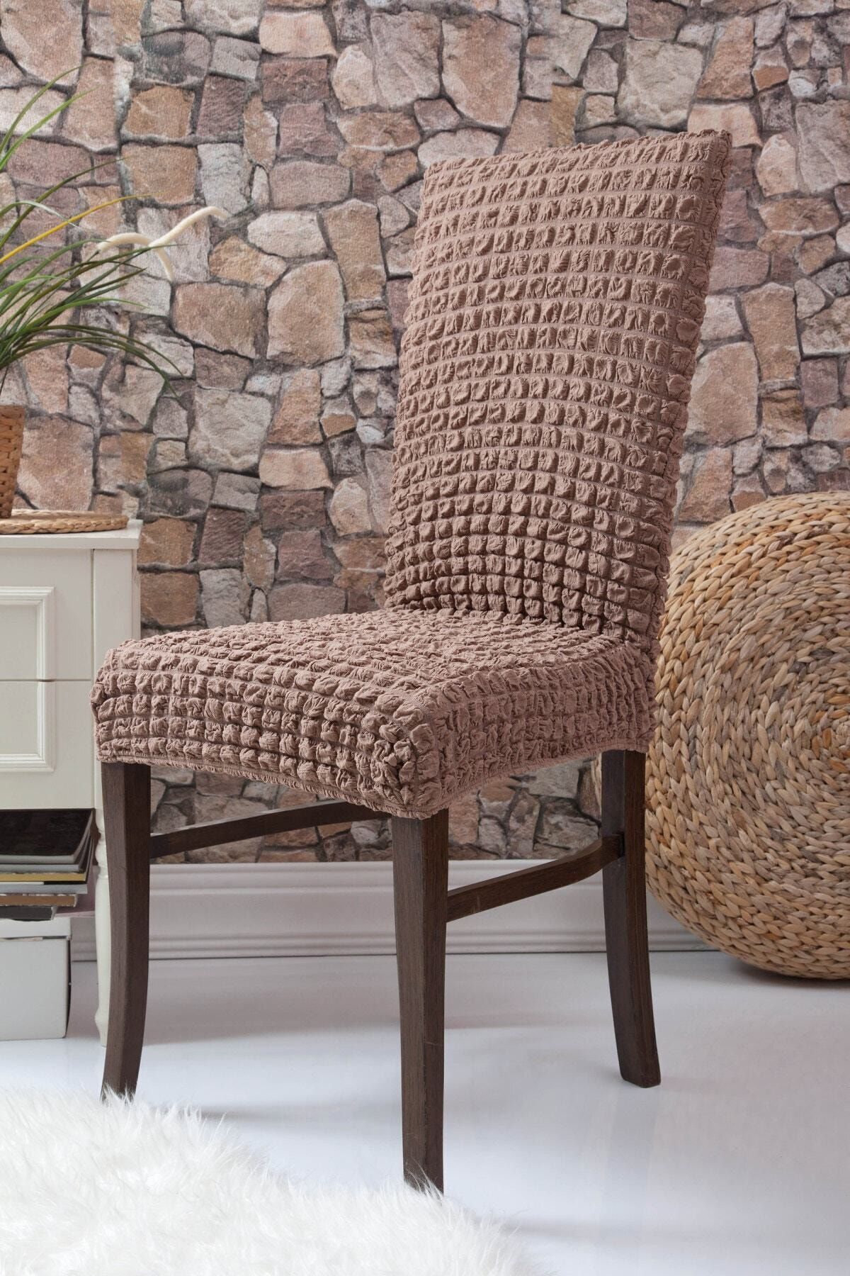Selçuklu Tekstil Sütlü Kahve Esnek Bürümcük Sandalye Örtüsü Sandalye Kilifi