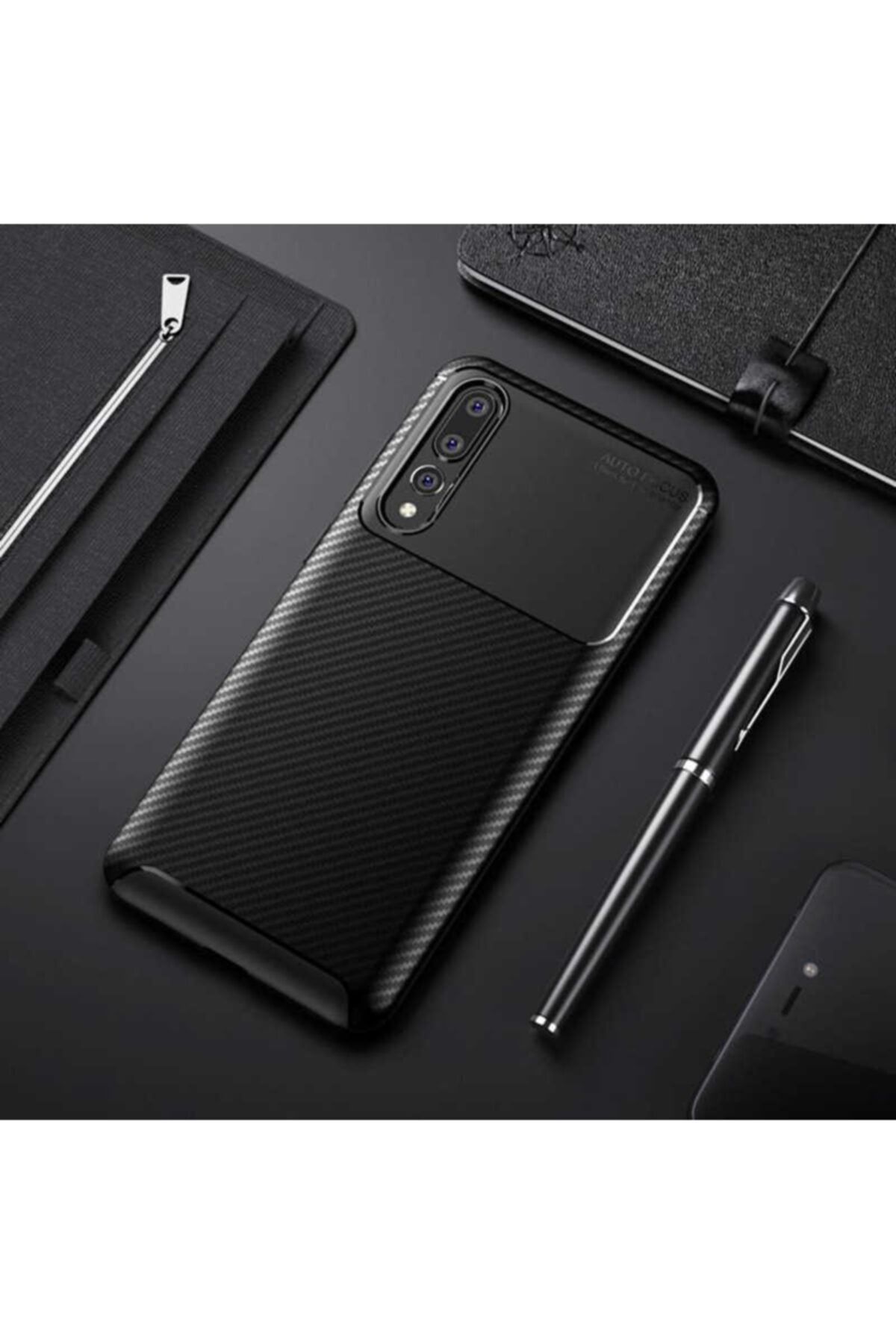 Nezih Case Huawei P20 Pro Kamera Korumalı (carbon Tasarım) Silikon Kılıf Siyah