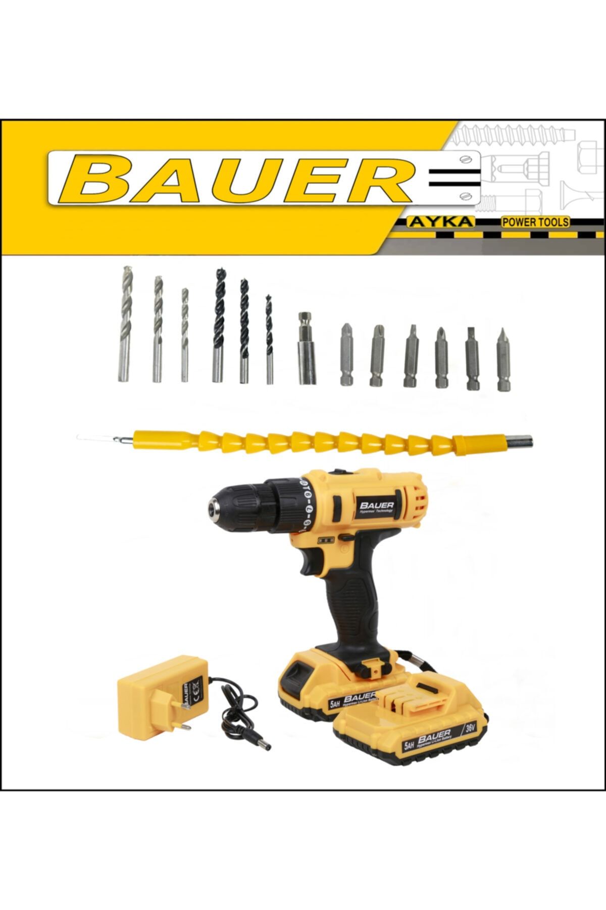BAUER Power Tools 36 Volt 5,0 Amper Darbeli Metal Şanzuman +27 Parça Set Şarjlı Vidalama Matkap
