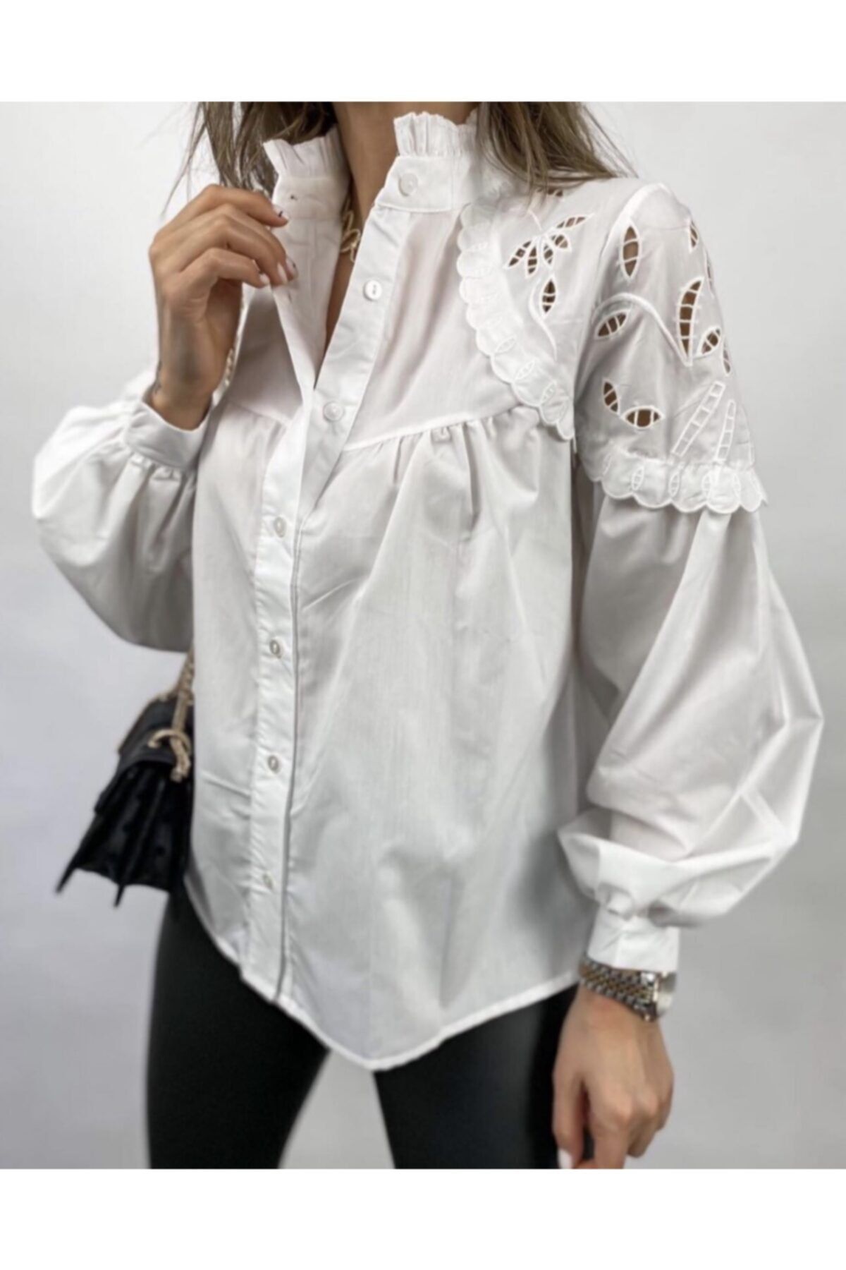 The Ness Collection Kadın Beyaz Omuz Detaylı Gömlek