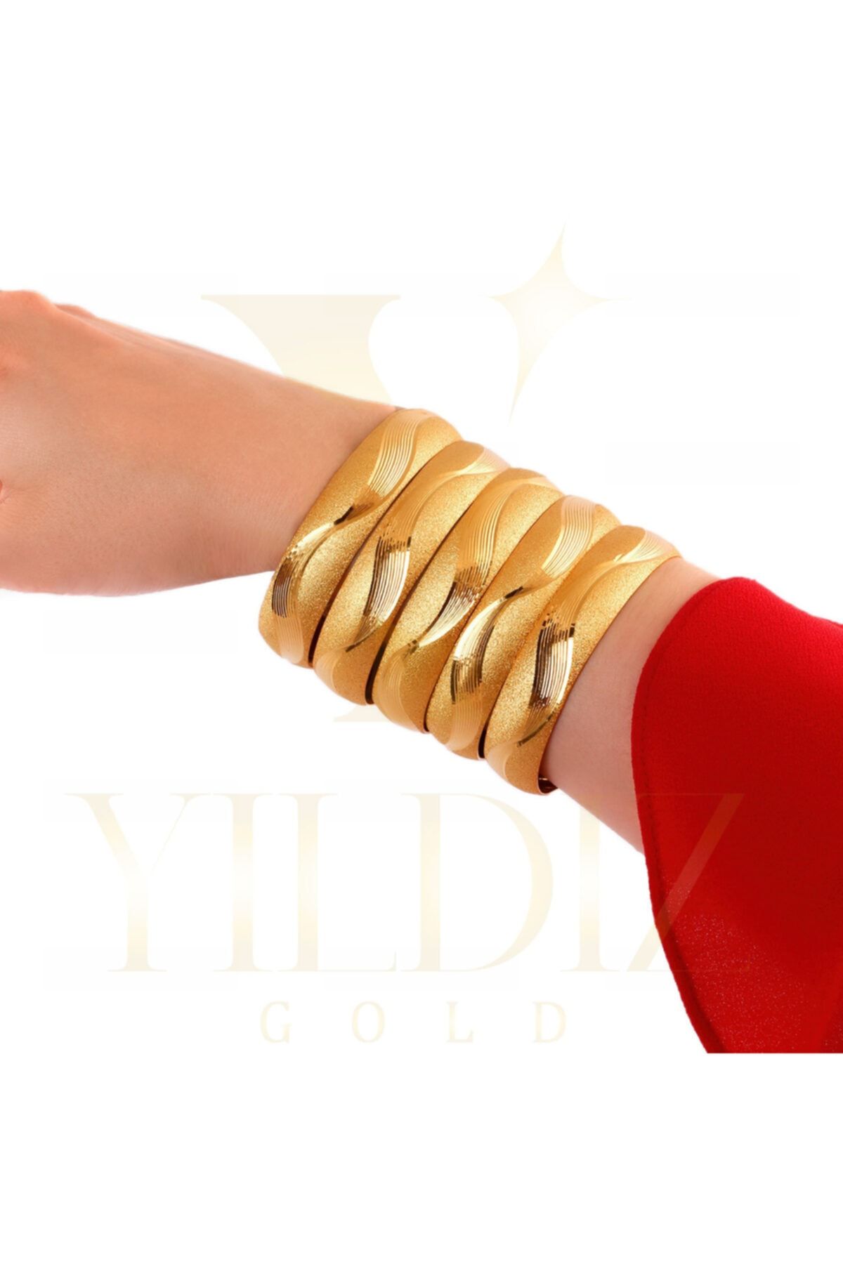 Yıldız Gold İmitasyon Altın Kaplama  Lazer Desen Bilezik 22 Ayar  1.5 Cm