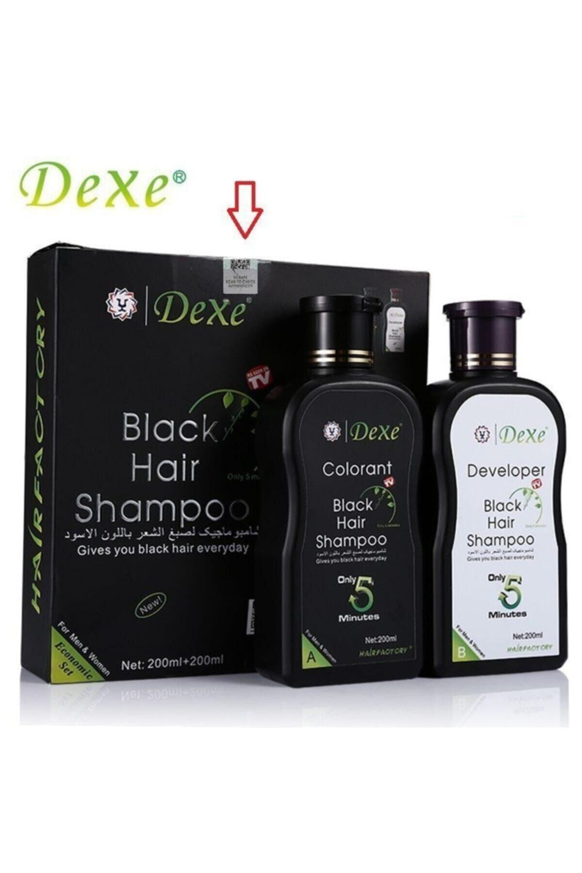 Dexe 2 Set Kampanyalı - Saç Renklendirici Şampuan 200 Ml+200 Ml Siyah Saç Bakım Beyazlık Giderici