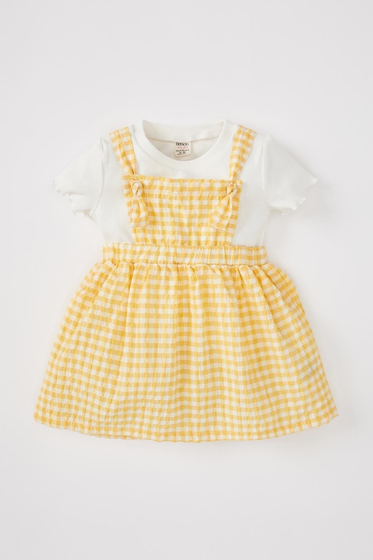 Defacto Kız Bebek Kısa Kollu Tişört Salopet Elbise 2'li Takım