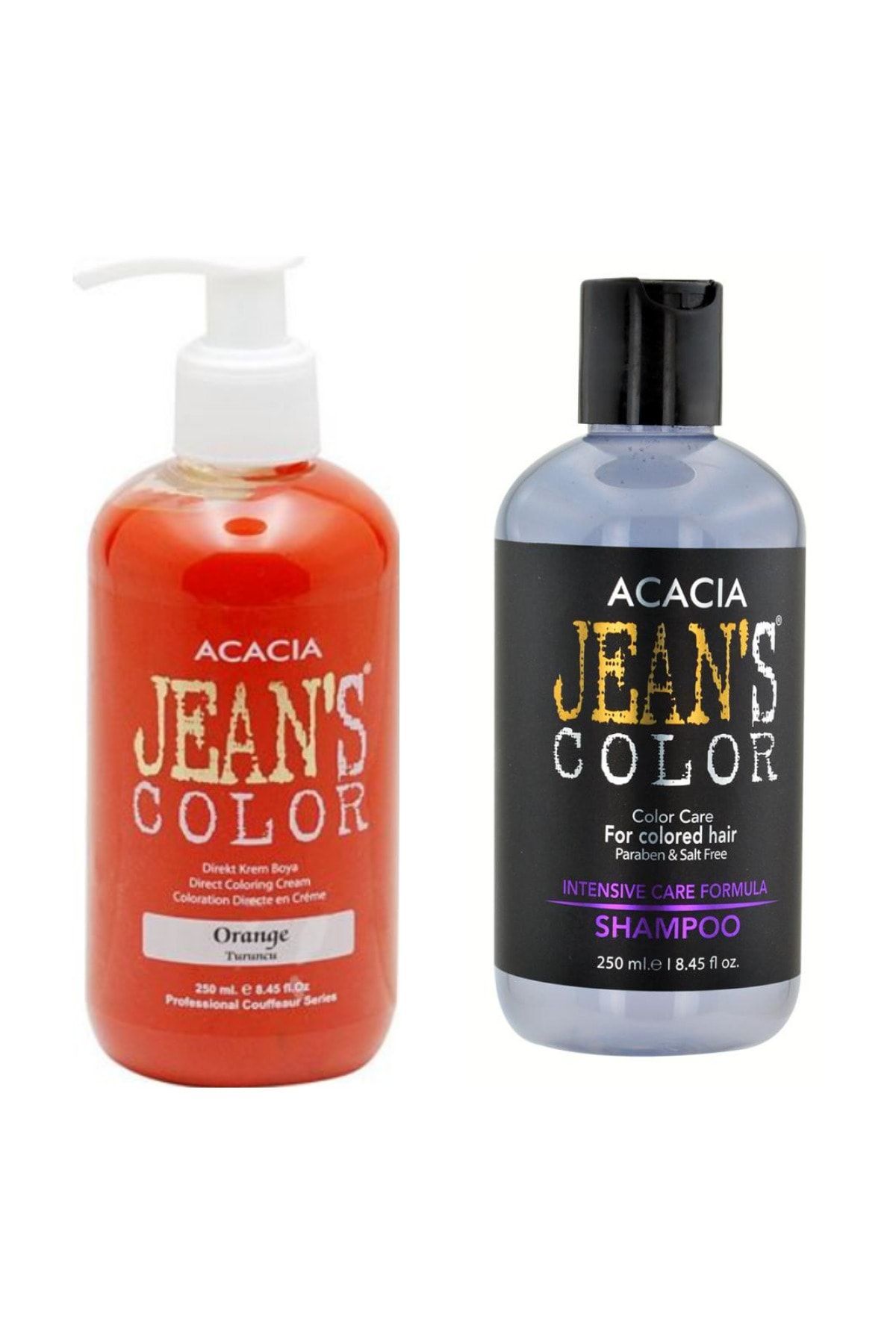 Acacia Jeans Color Boya Koruyucu Şampuan 250 Ml Ve Renkli Saç Boyası Turuncu 250 Ml