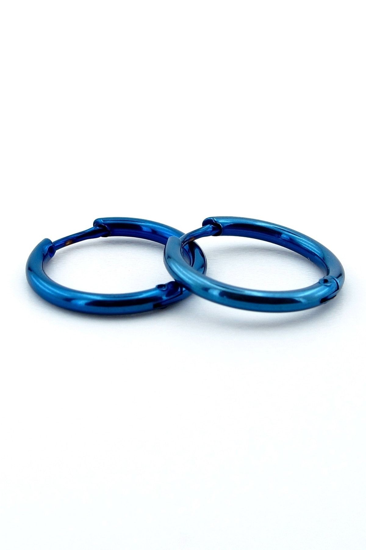 Solfera Yuvarlak Tasarım Mavi Çelik 17,5mm Halka Kadın Erkek Küpe E979