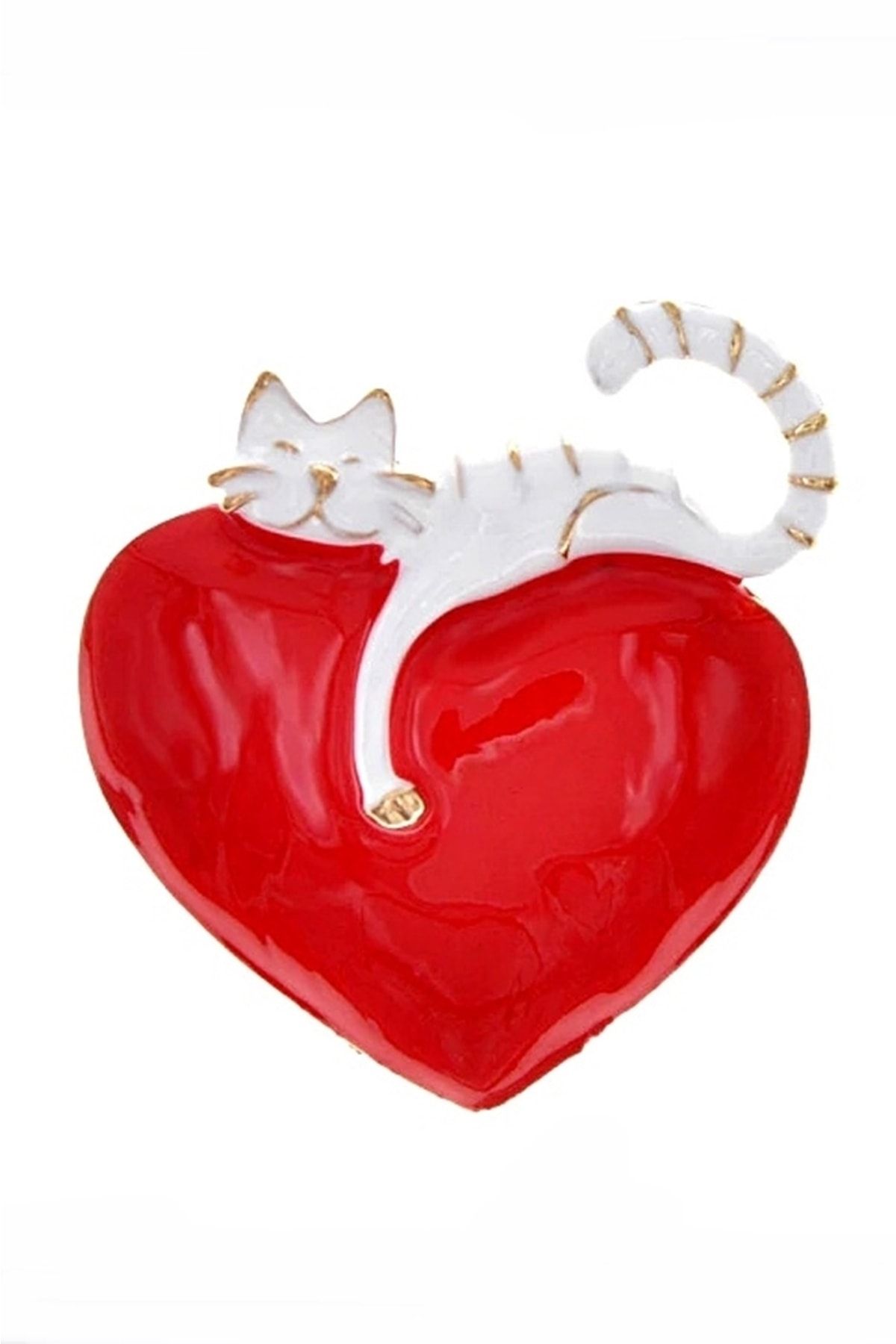 Solfera Kalp Beyaz Kedi Hayvan Severler Sevgi Metal Broş Rozet