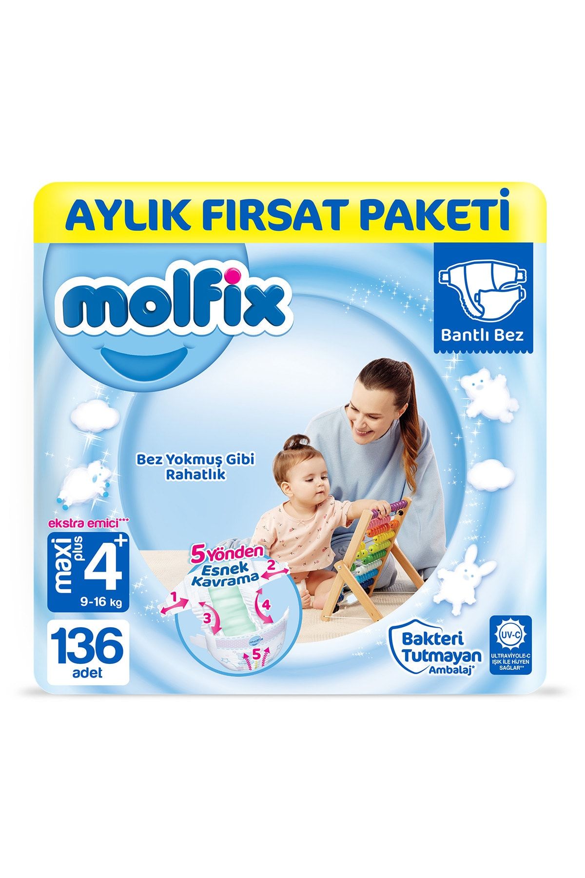 Molfix Bebek Bezi 4 Beden Maxi Plus Aylık Fırsat Paketi 136 Adet
