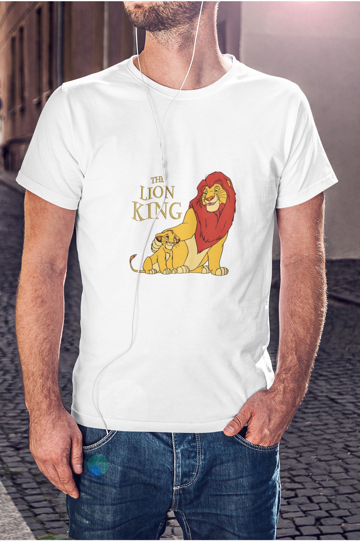 Kio Tasarım Erkek Aslan Kral Simba Ve Mufasa Baskılı Tişört %100 Pamuk