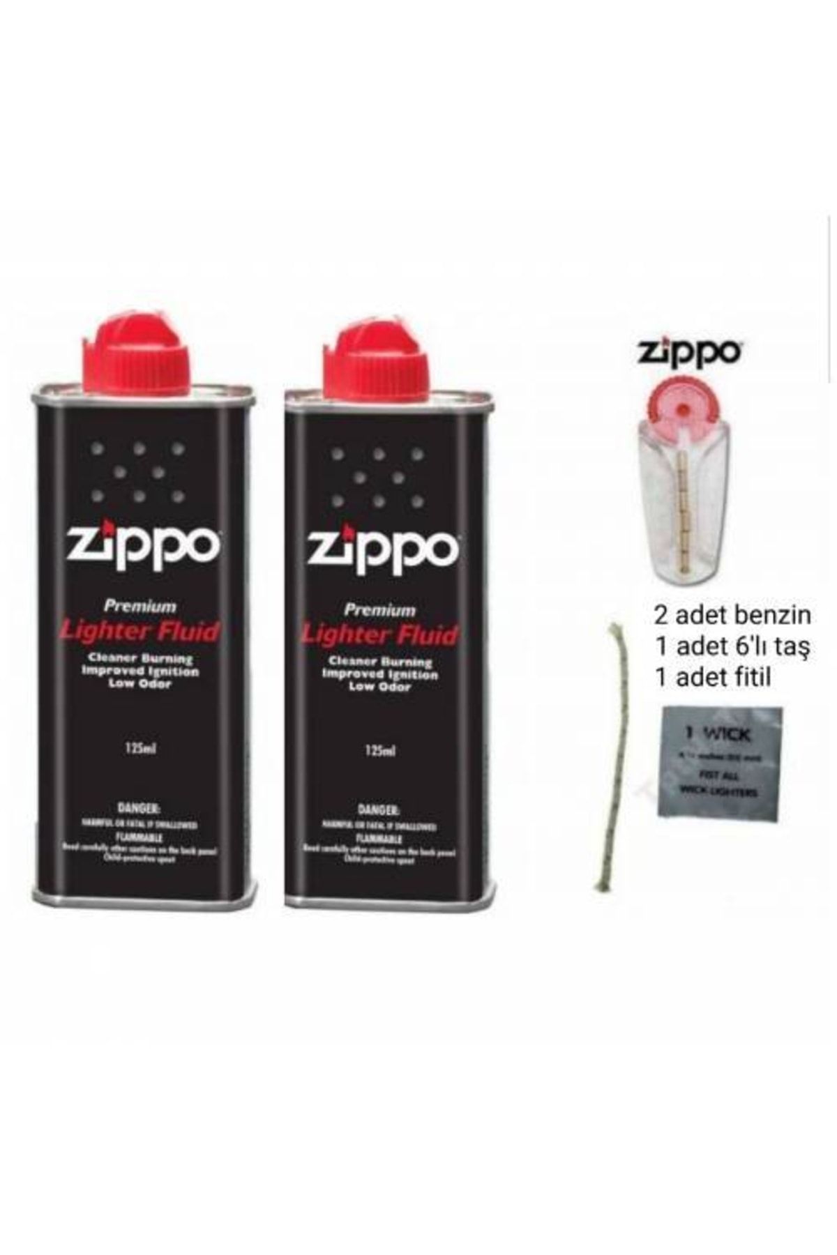 İNDİRİM CENTER Zippo Benzin 2 Adet Zippo Taşı Ve Fitil Süper Ikmal Seti