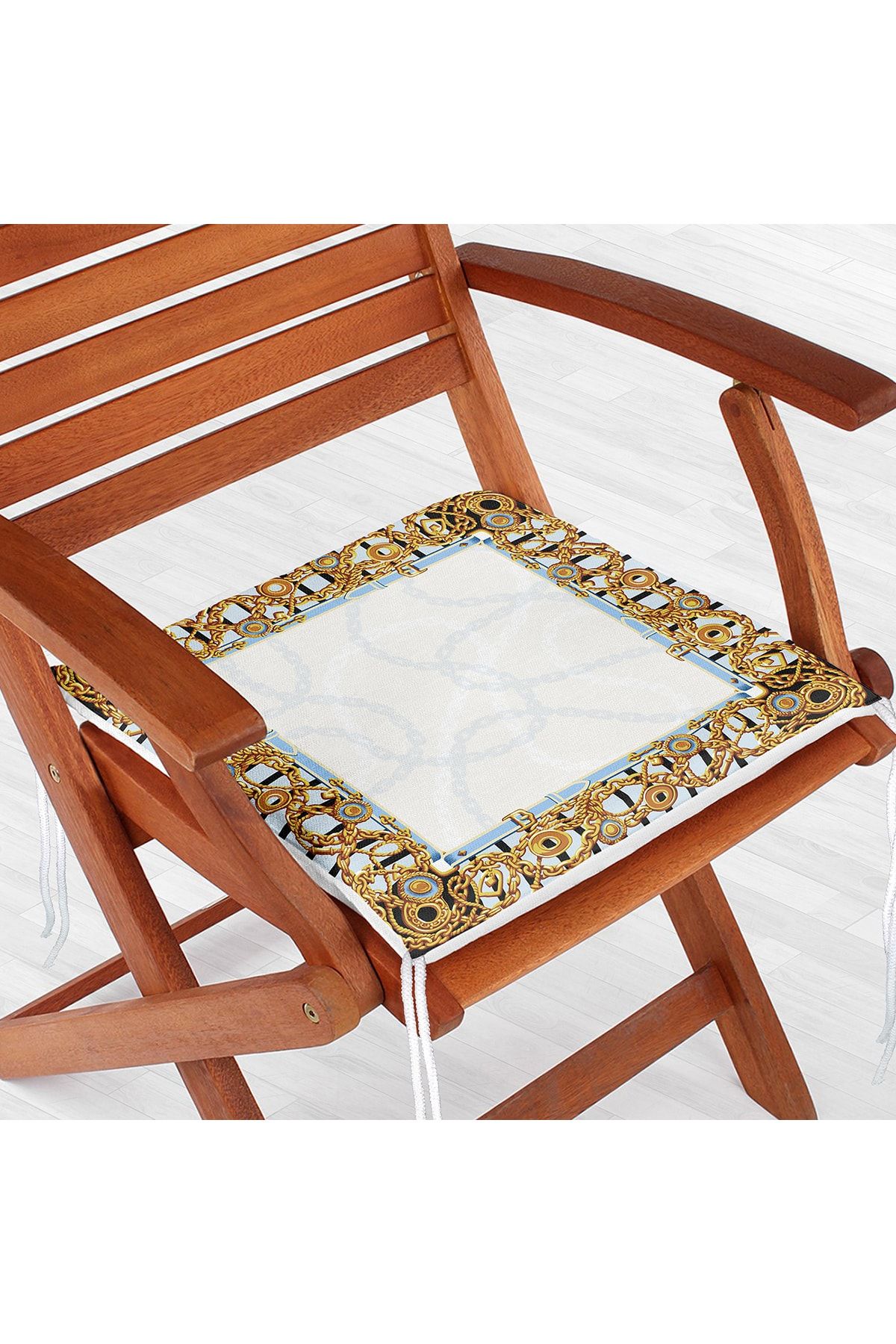 Realhomes Zincir Desenli Özel Tasarım Dijital Baskılı Modern Fermuarlı Sandalye Minderi