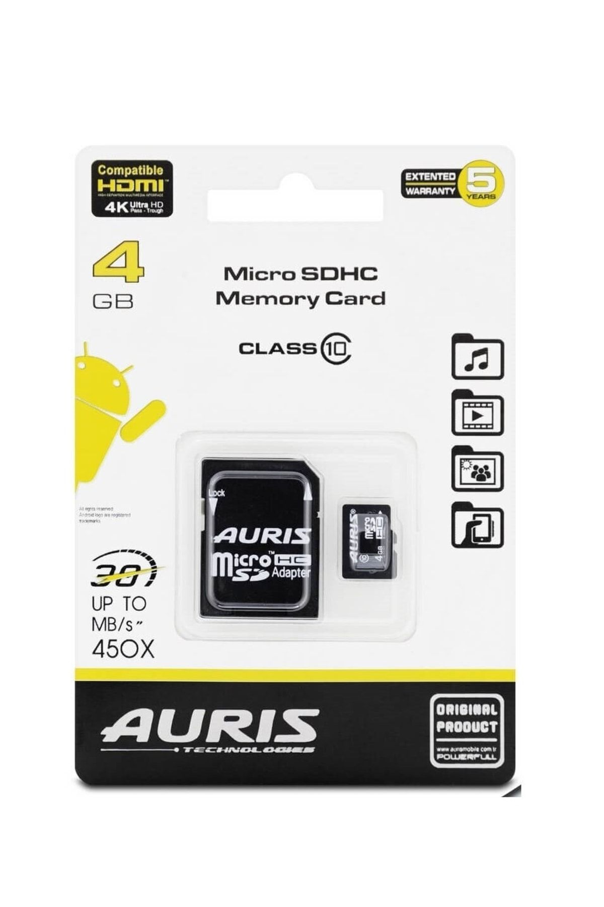Yakamoz Auris Micro Sd Hafıza Kartı 4gb Adaptörlü