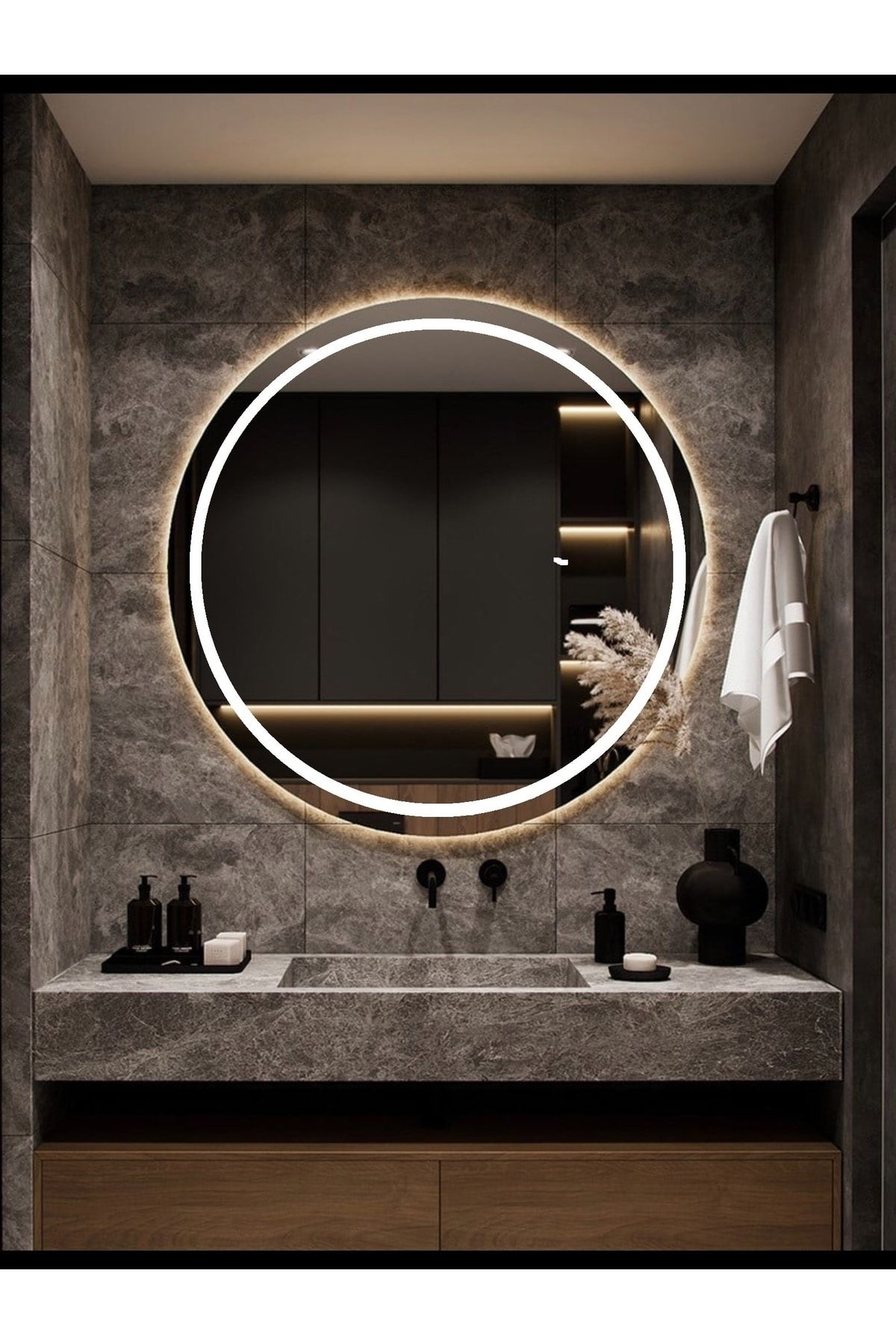 NUUN DEKOR 90 Cm Gün Işığı Ledli Ayna, Kumlamalı Banyo Lavabo Ofis Makyaj Kuaför Aynası