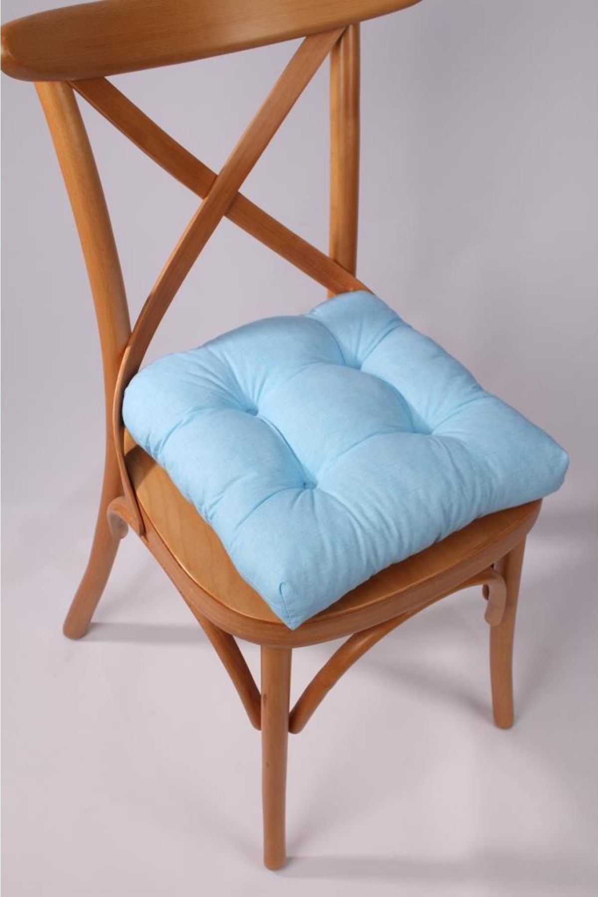 ALTINPAMUK Lina Pofidik Mavi Sandalye Minderi Özel Dikişli Bağcıklı 40x40cm