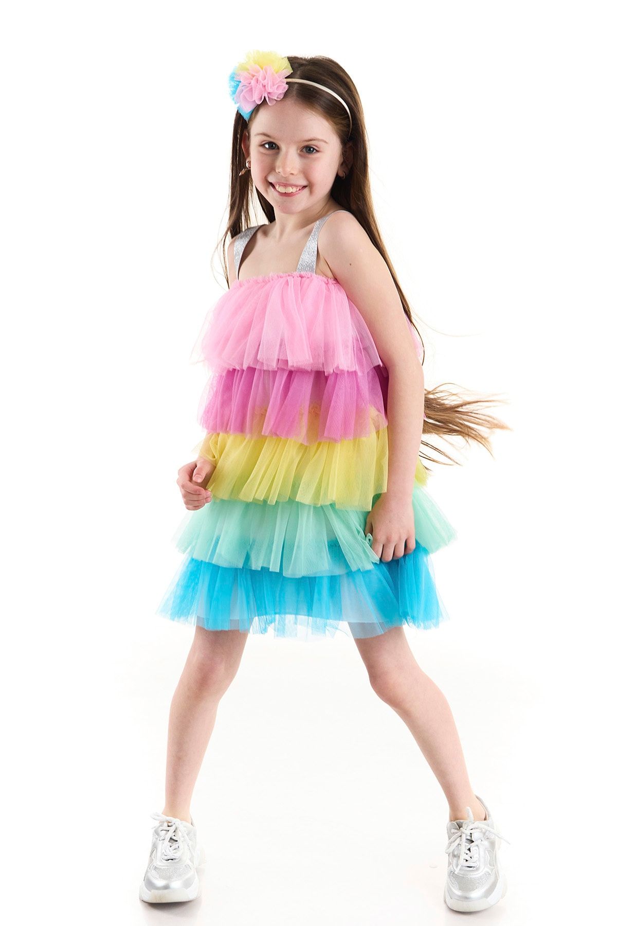 Colorinas Askılı Rainbow Parlak Askılı Kız Çocuk Tütü Parti Elbisesi