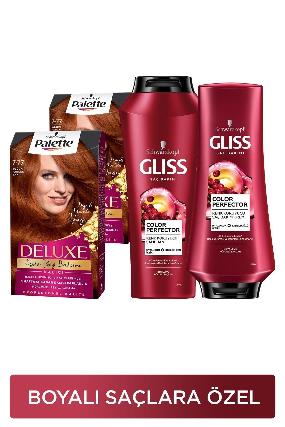 Gliss Palette Deluxe 7-77 Yoğun Parlak Bakırx2 Adet+ Color Perfector Renk Koruyucu Şampuan 500ml