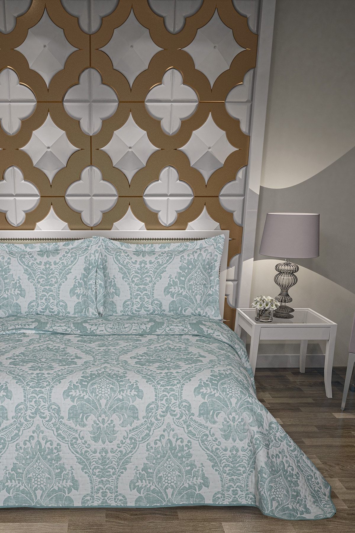 Veranova Home Diamond Damask Double Face Çift Kişilik Yatak Örtüsü Mint