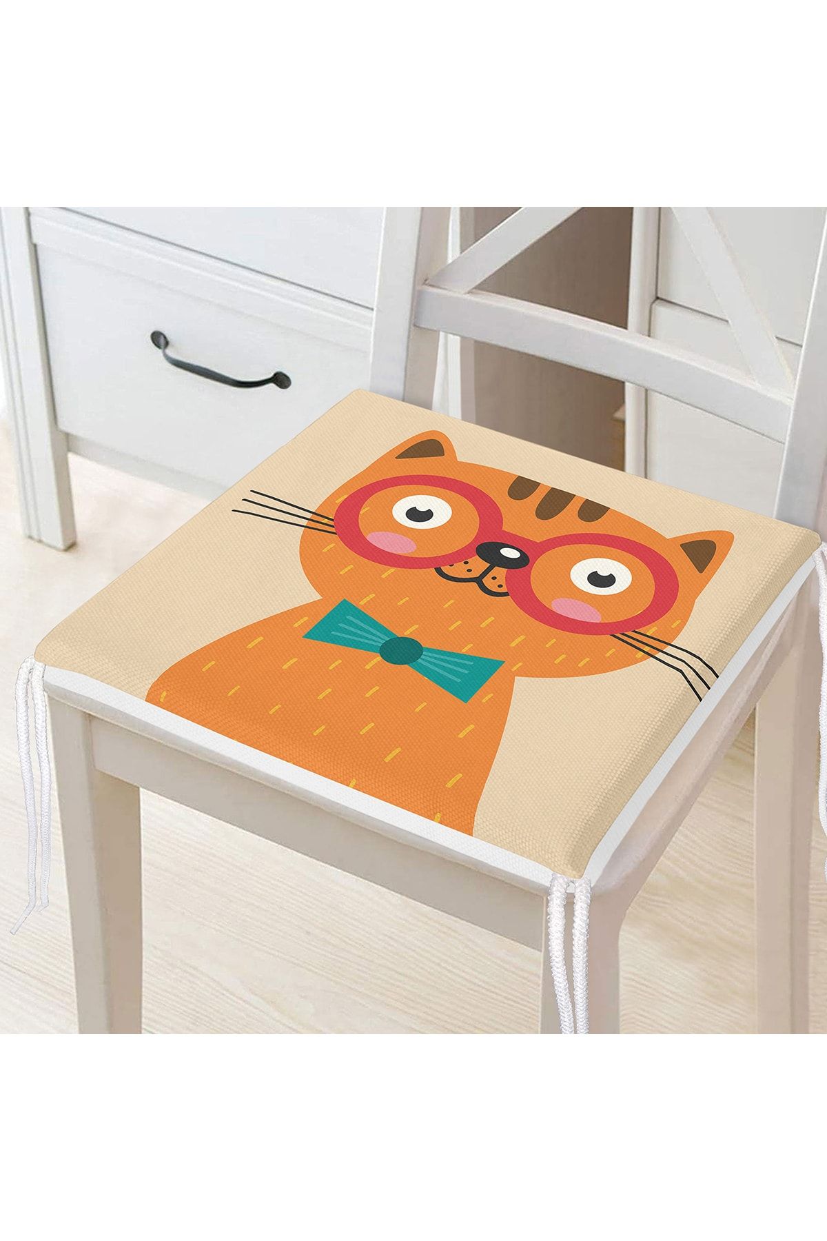 Realhomes Renkli Kedi Dijital Baskılı Modern Fermuarlı Sandalye Minderi