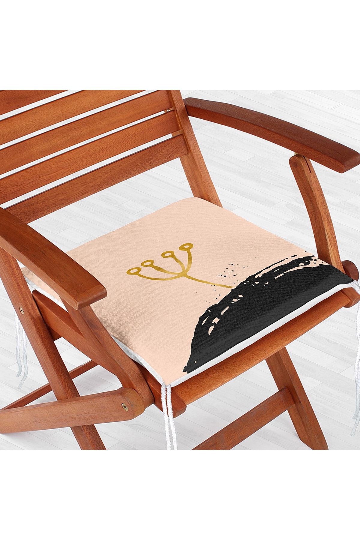 Realhomes Pastel Zemin Üzerinde Gold Detaylı Yaprak Desenli Dijital Baskılı Modern Fermuarlı Sandalye Minderi