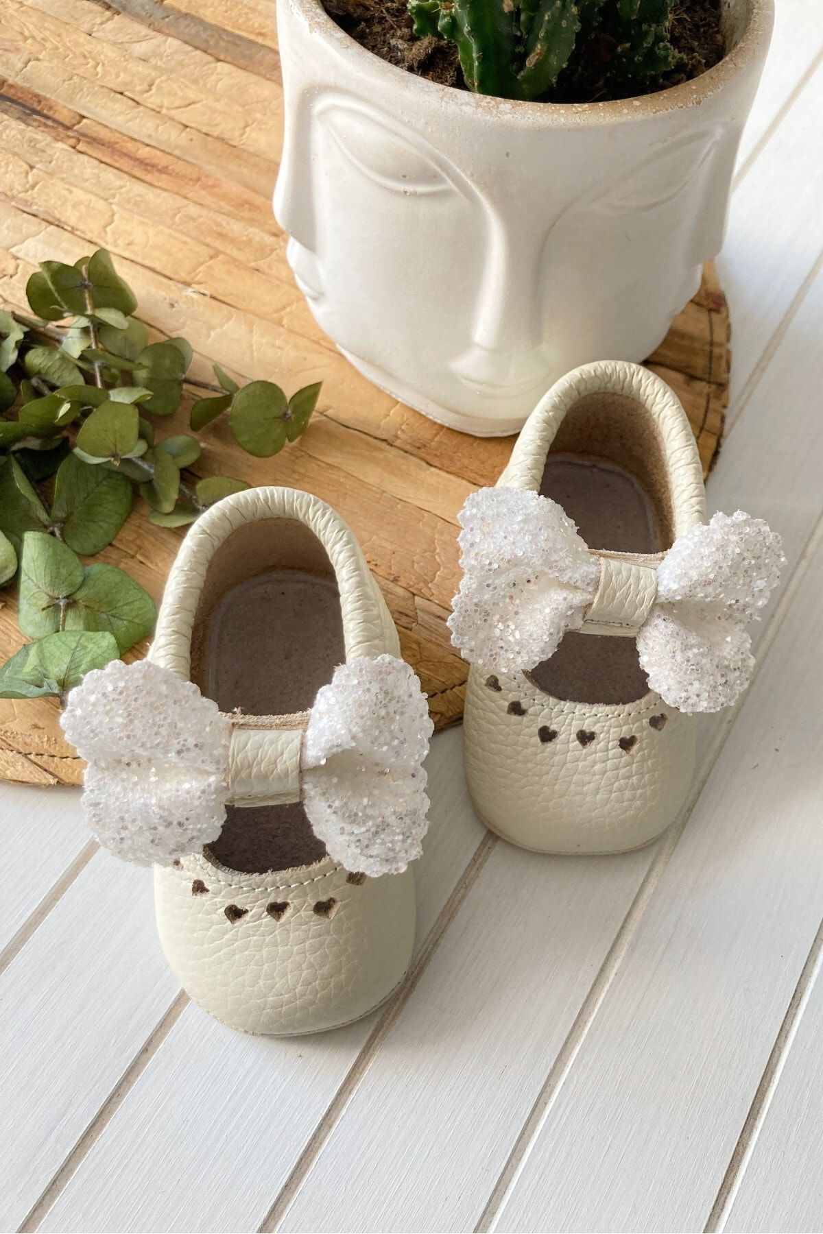 Li Puna - Shine Serisi Krem %100 Deri Bebek Ilk Adım Ayakkabısı