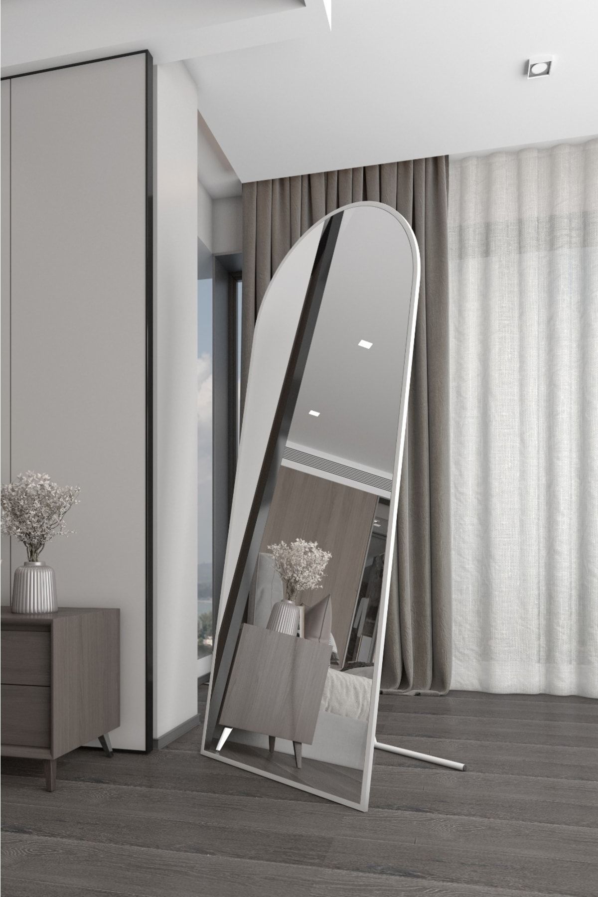 Marsah Home Beyaz Metal Çerçeveli Oval Ayaklı Boy Aynası 180x70 Cm