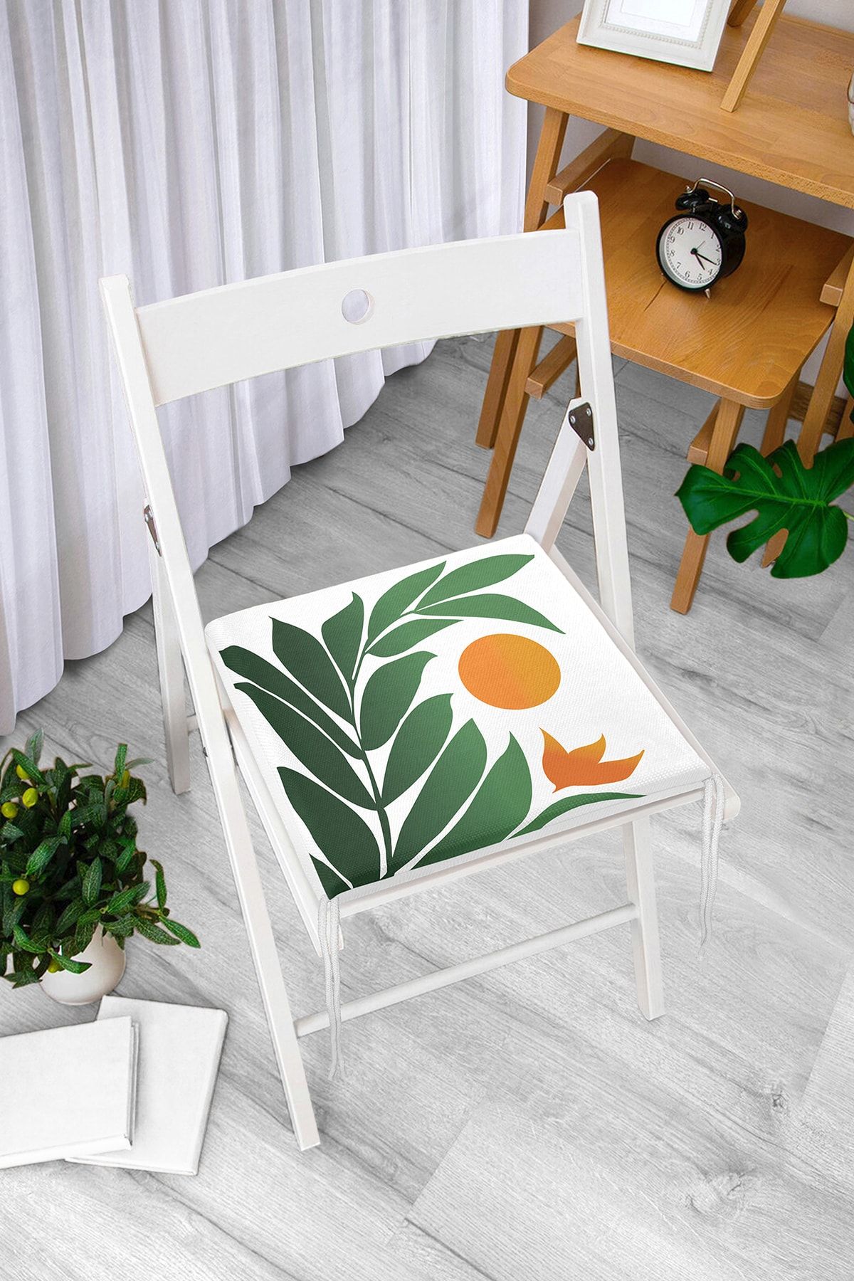 Realhomes Çiçek Ve Güneş Figürlü Özel Tasarım Dijital Baskılı Modern Fermuarlı Sandalye Minderi