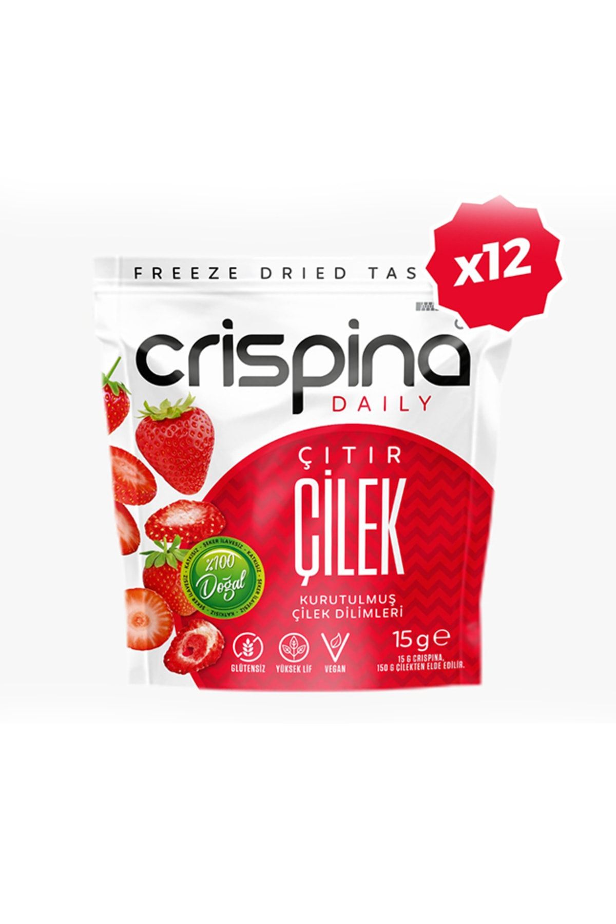 Crispina Çıtır Çilek 12'li Paket (freeze Dried) Glutensiz Vegan  %100 Doğal Katkısız