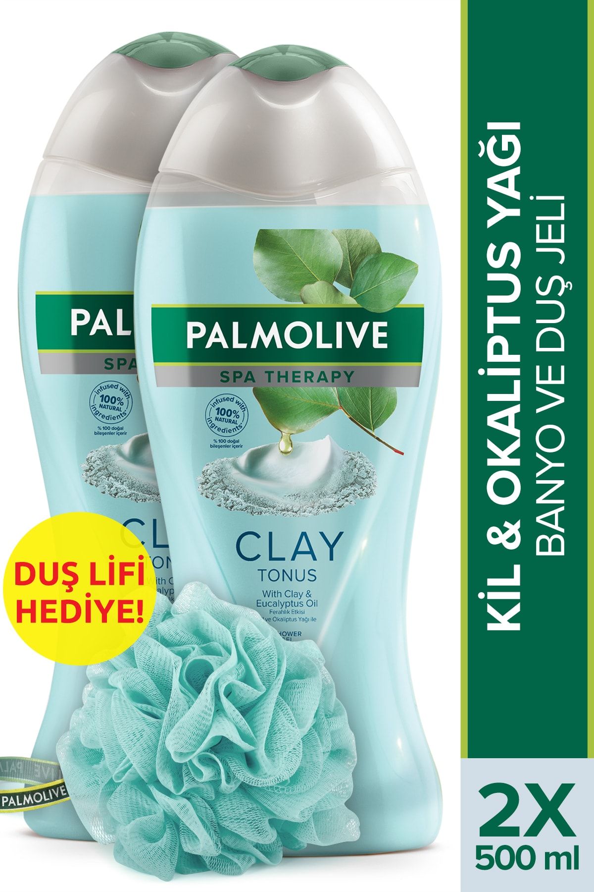 Palmolive Spa Therapy Clay Tonus Kil ve Okaliptus Yağı Banyo ve Duş Jeli 500 ml x 2 Adet + Duş Lifi