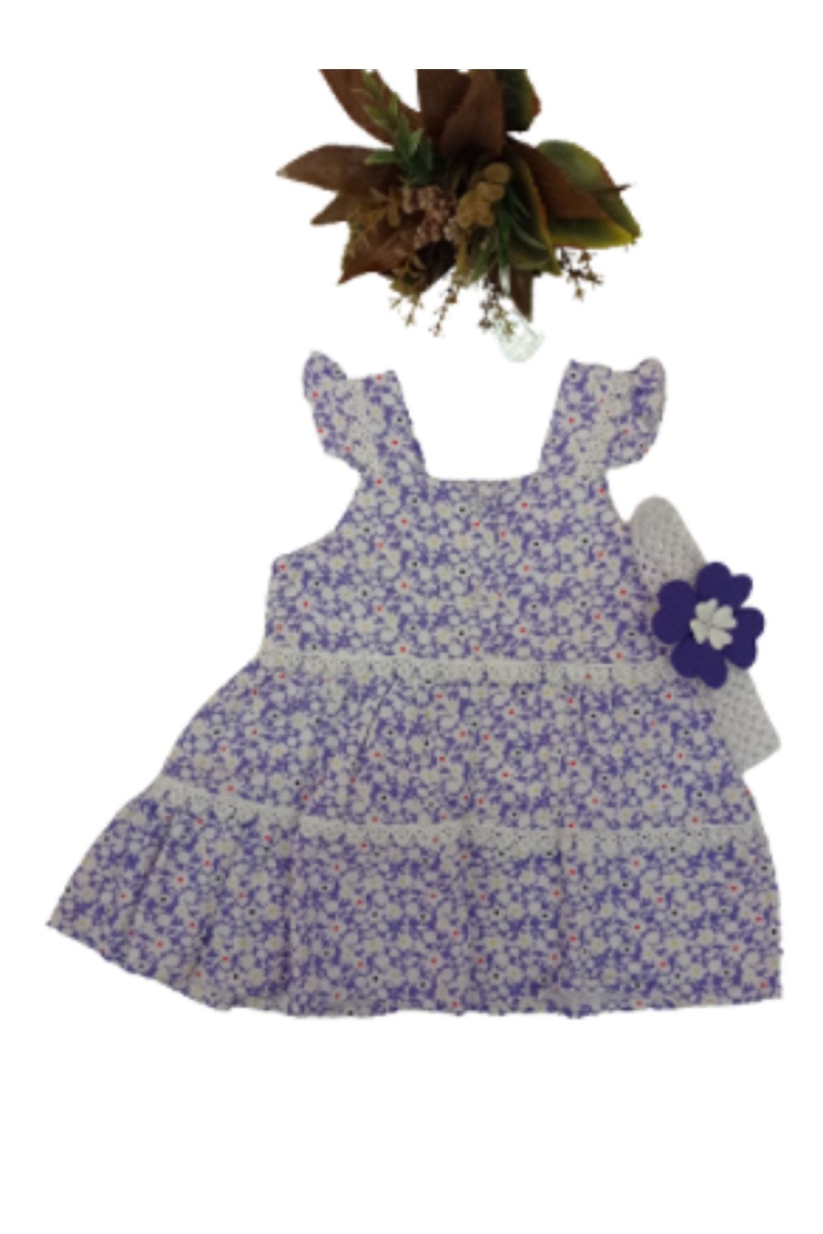 Dandini Kız Bebek Eflatun Çiçekli Bandalı Elbise