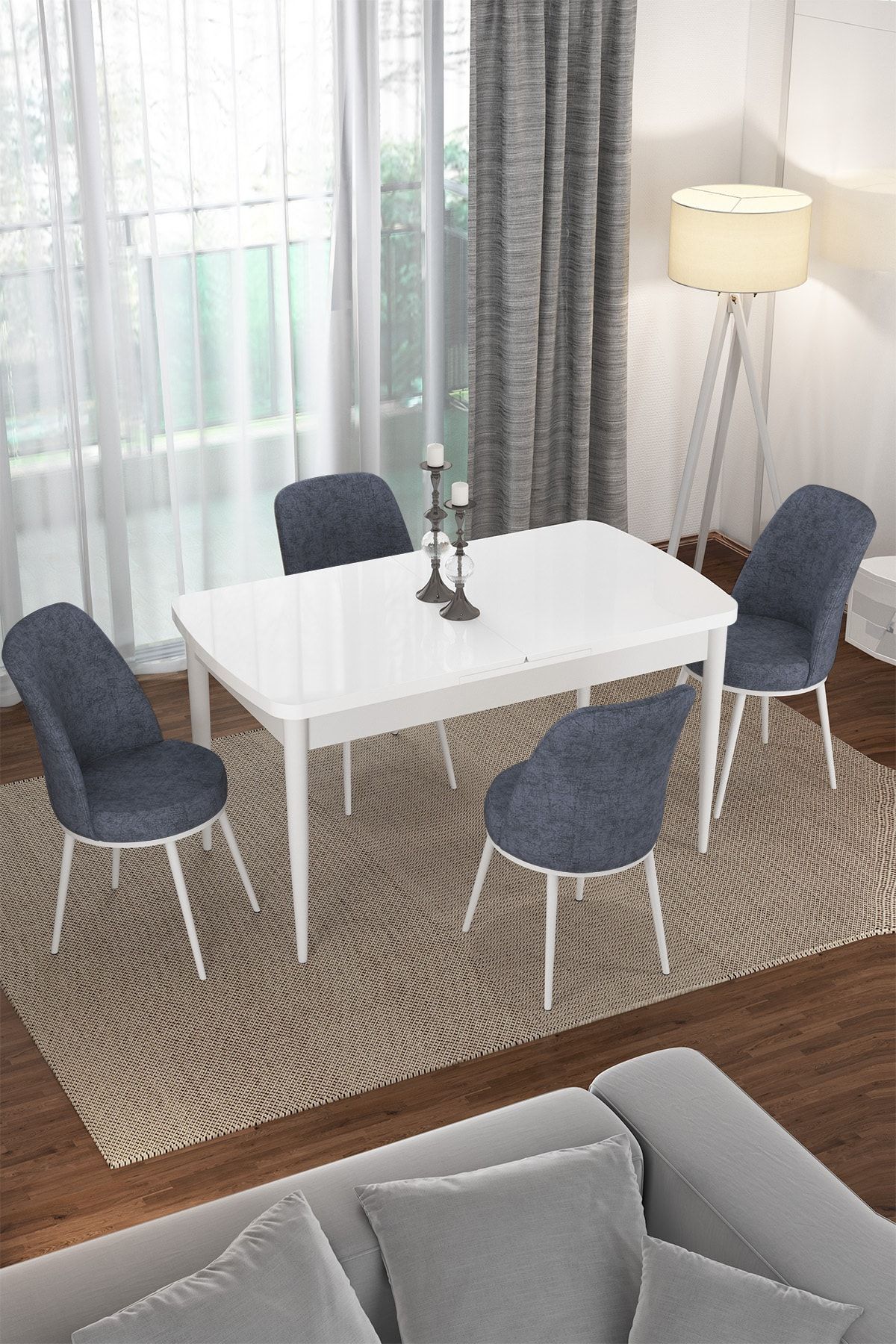 Rovena Bade Beyaz 70x114 Mdf Açılabilir Mutfak Masası Takımı 4 Adet Sandalye