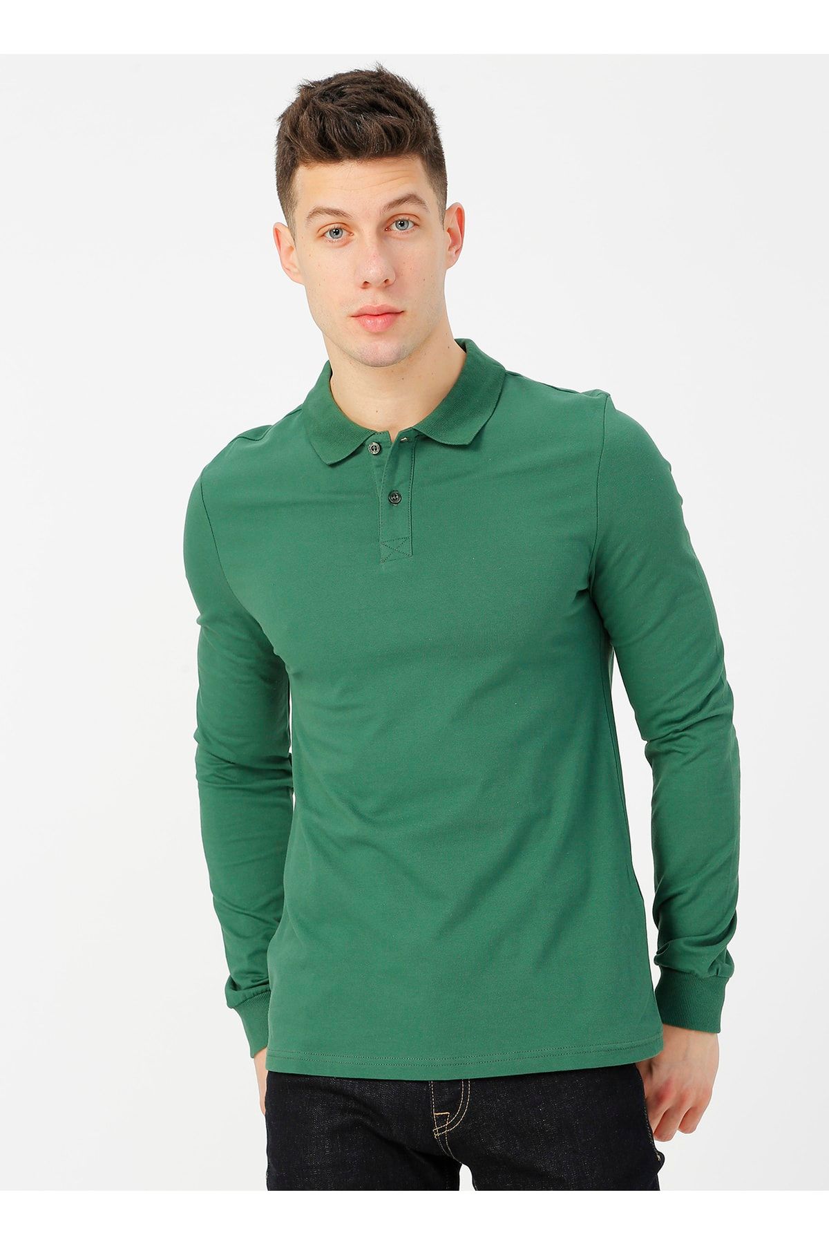 LİMON COMPANY Limon Erkek Koyu Yeşil Uzun Kollu Polo T-shirt
