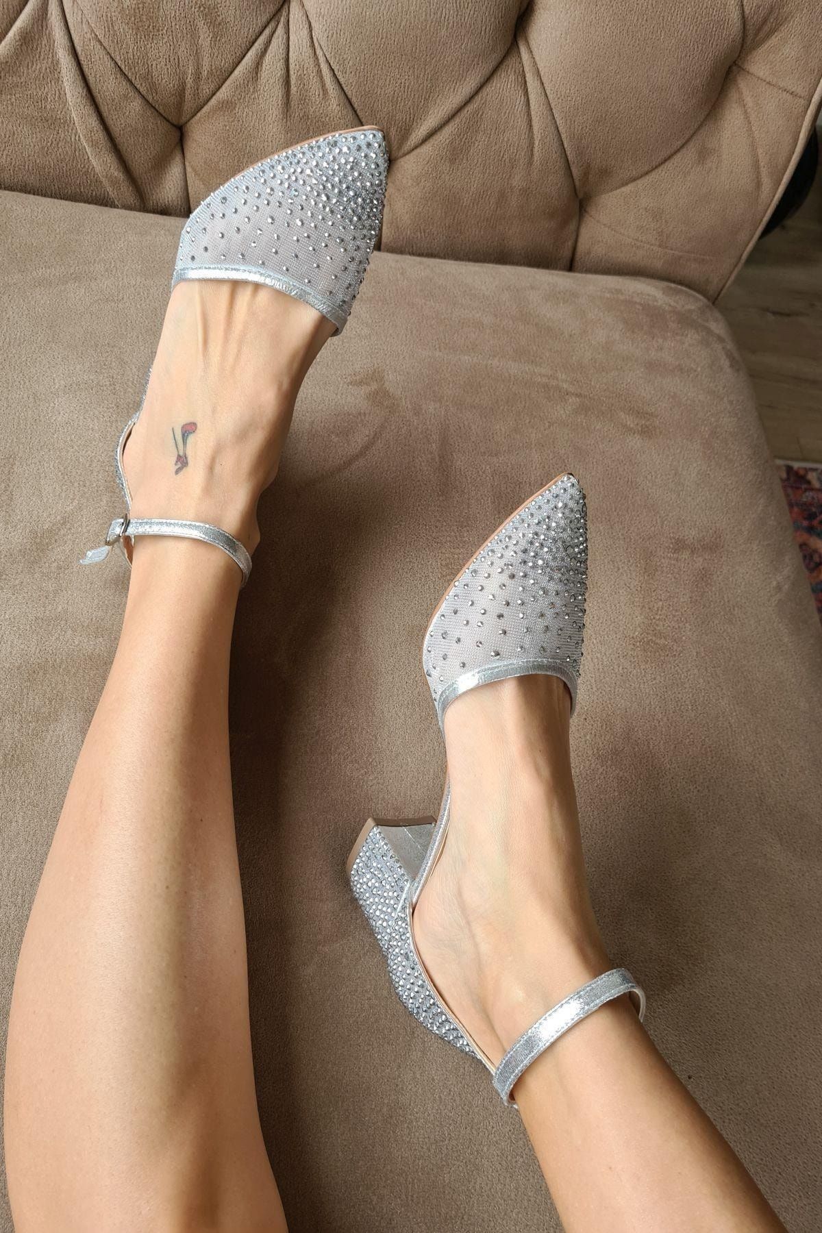 Topukla Footwear Kadın Abiye 5cm Taşlı Ayakkabı 036 650