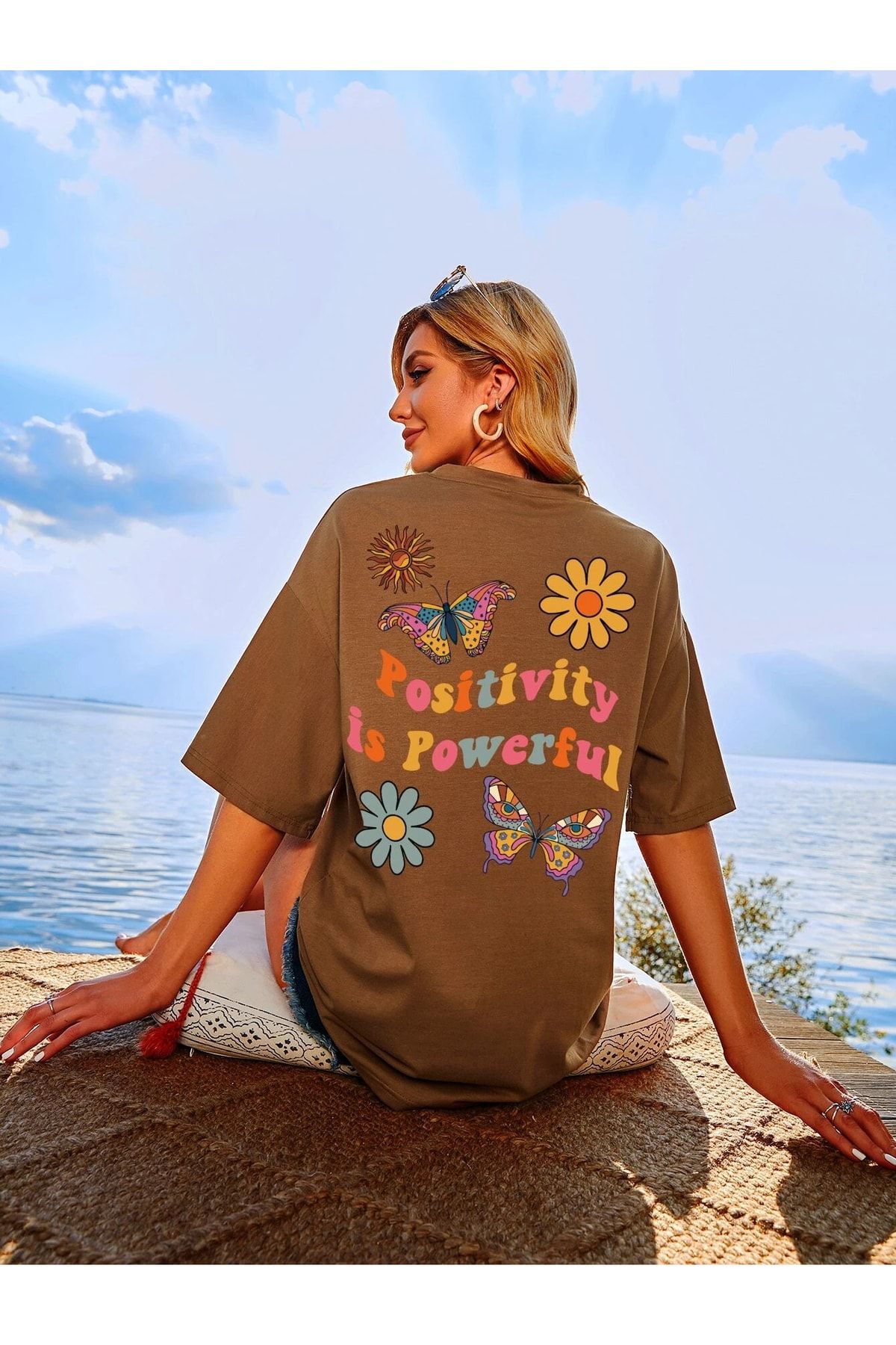 Deocept Kadın Positive Baskılı Oversize T-shirt