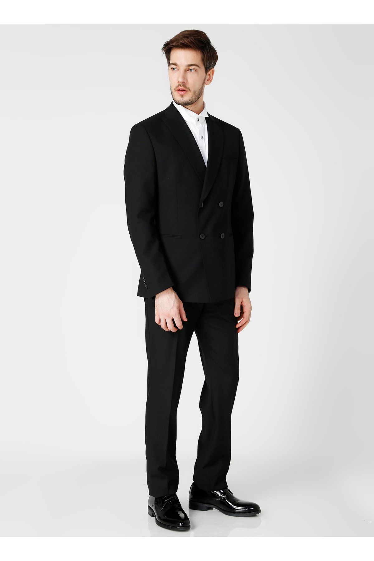 Fabrika Ceket Yaka Normal Bel Slim Fit Düz Siyah Erkek Takım Elbise - Sımon-kımya18/778