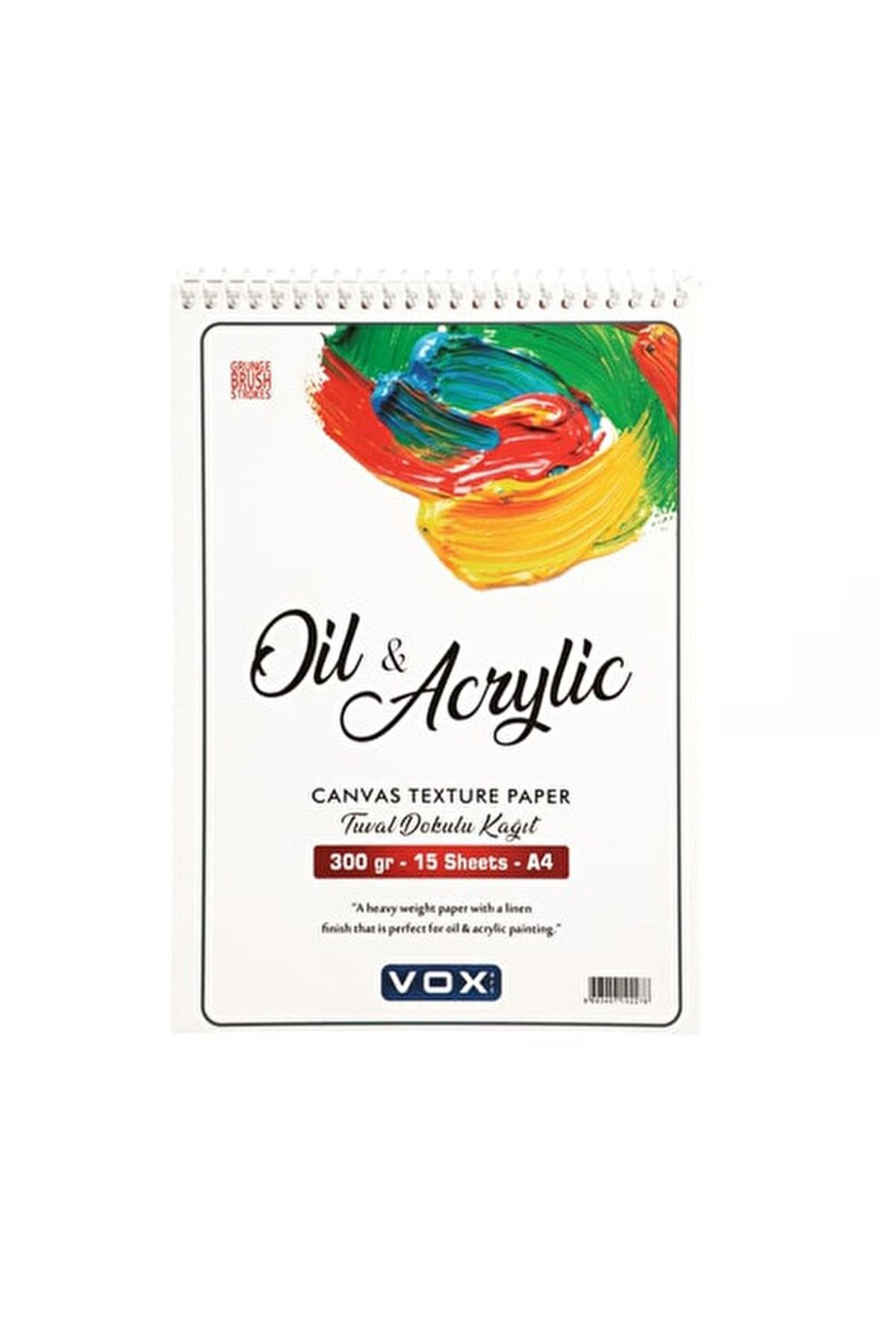 VOX Oil  Acrylic A4 Üstten Spiralli Tuval Dokulu Yağlı  Akrilik Boya Defteri 300gr 15 Yaprak