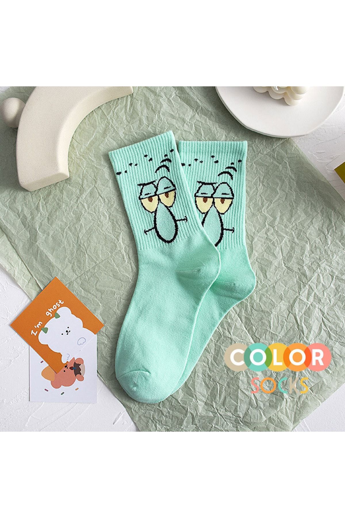 Color Socks Turkuaz Renk Sevimli Karakter Çorap