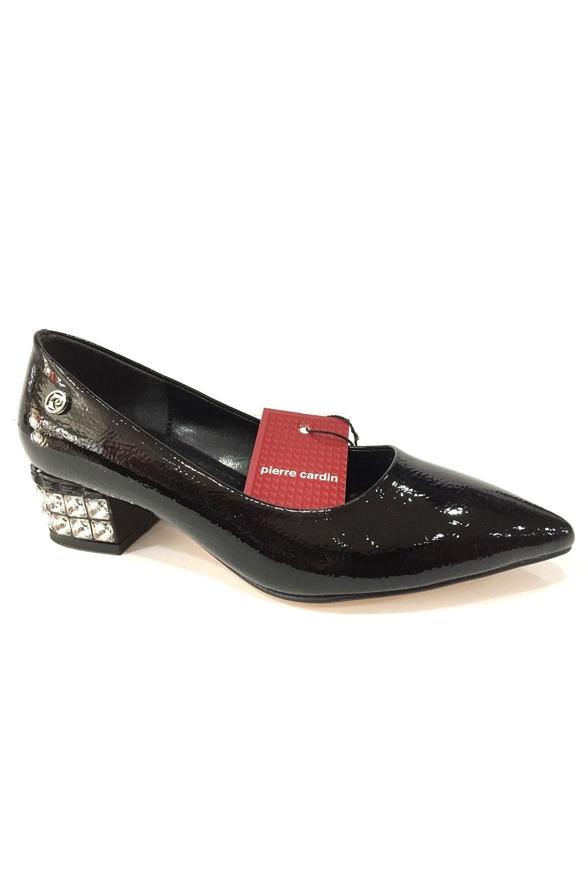 Pierre Cardin 51198 Kadın Siyah Rugan Alçak Topuklu Taşlı Ayakkabı