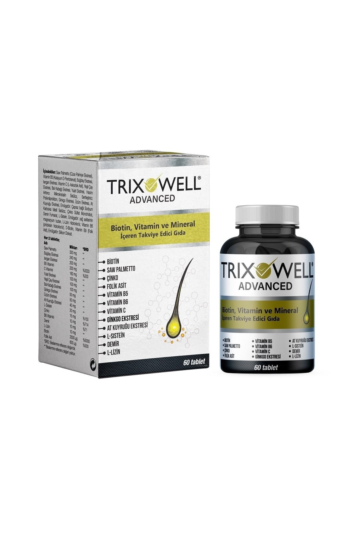 Trixowell Advanced Biotin, Folik Asit, Çinko, Antioksidanlar Içeren Multi Vitamin 60 Tablet Saç Vitamini