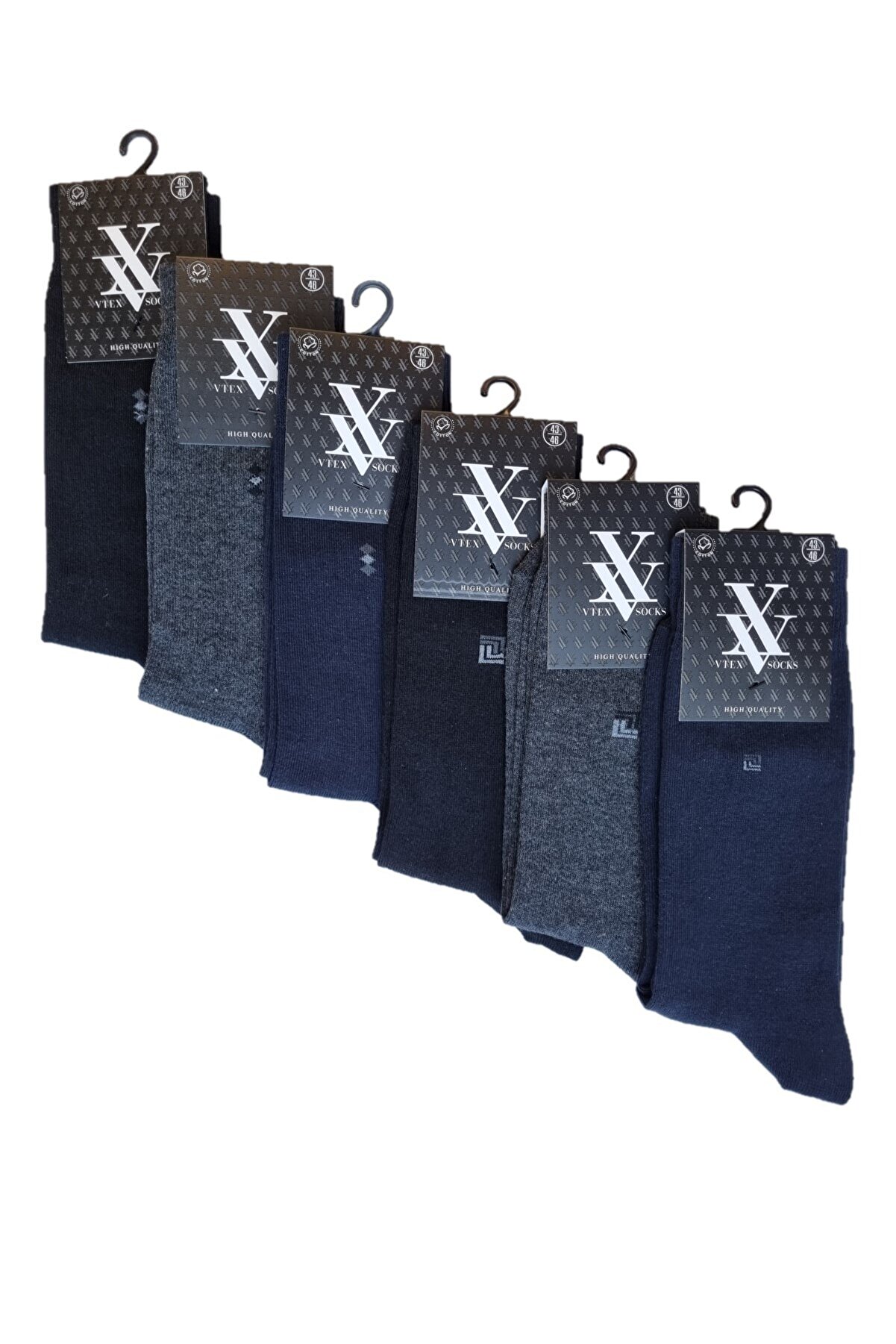 vtex socks 6'lı Erkek Çorap Yüksek Pamuklu Siyah Laci Füme 6 Çift