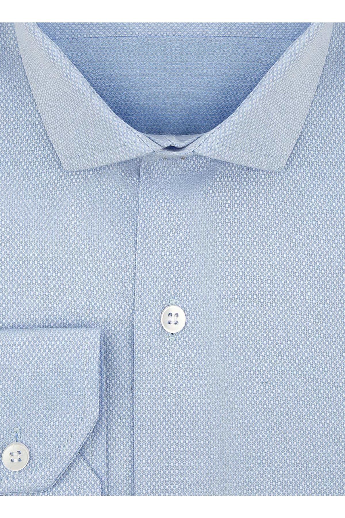 SÜVARİ Gm2024700309 Klasik Yaka Slim Fit Armürlü Mavi Erkek Gömlek