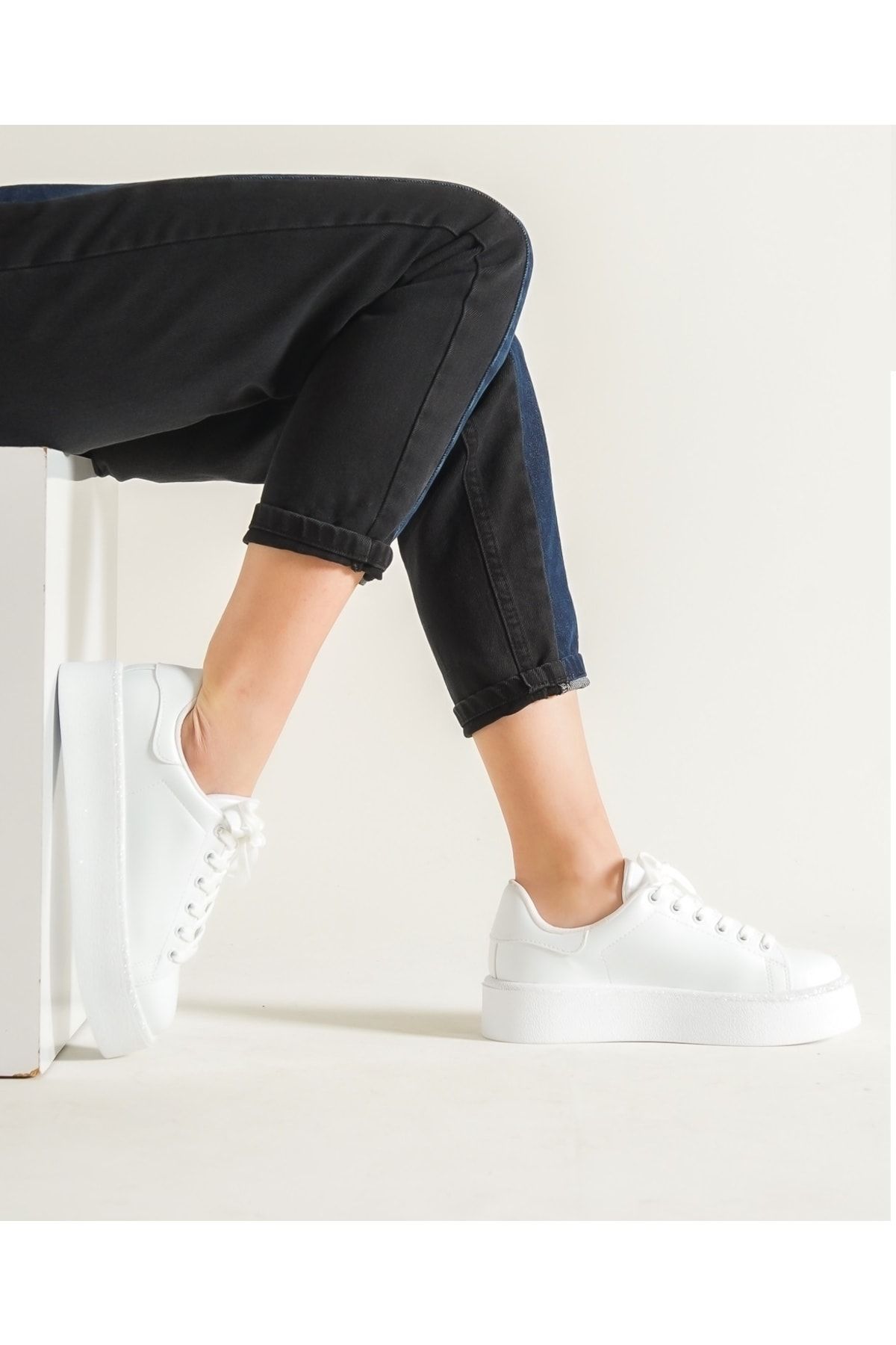 She Kalın Taban Günlük Beyaz Kadın Sneaker Ayakkabı