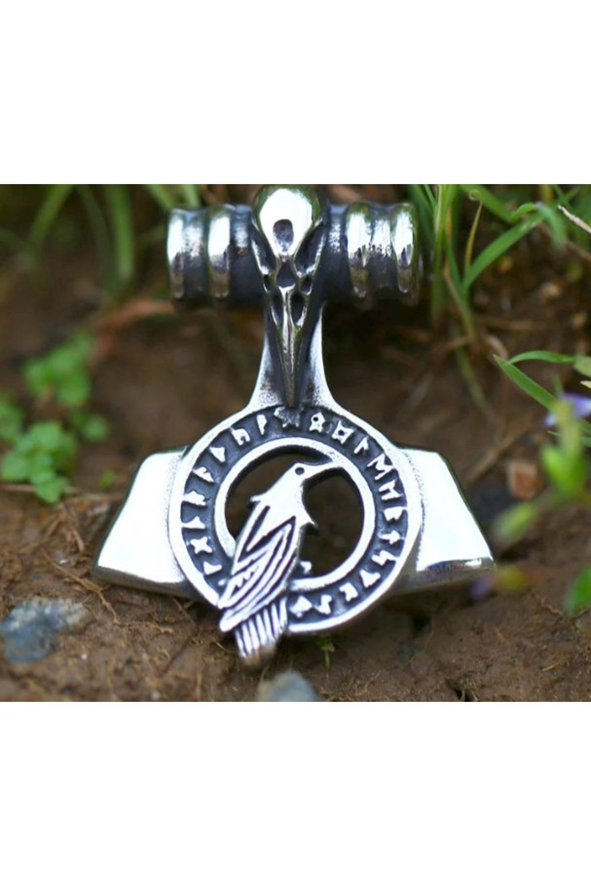 Viking Paslanmaz Çelik Mitoloji Raven Kuş Kolye - Kuzgun Kolye