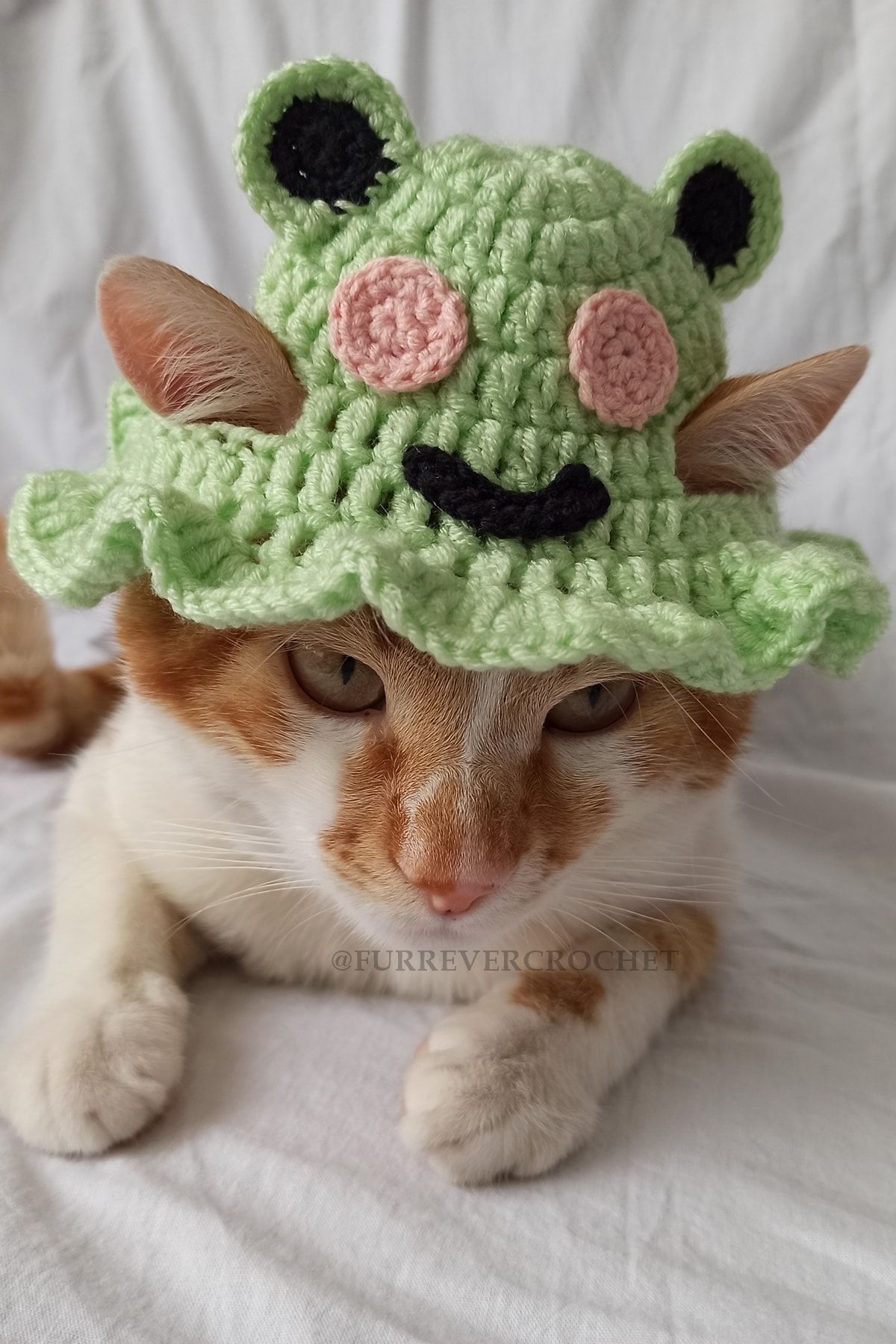Furrever Crochet Kurbağa Bucket Şapka Pastel Örgü Kedi Köpek Şapkası Evcil Hayvan Şapkası Pet Aksesuarları